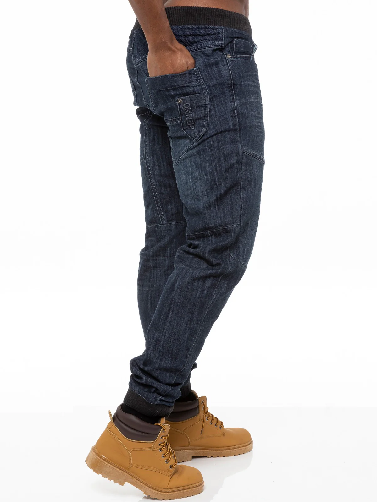 Mens Denim Cuffed Joggers Jeans | Enzo Designer Menswear - Image 4