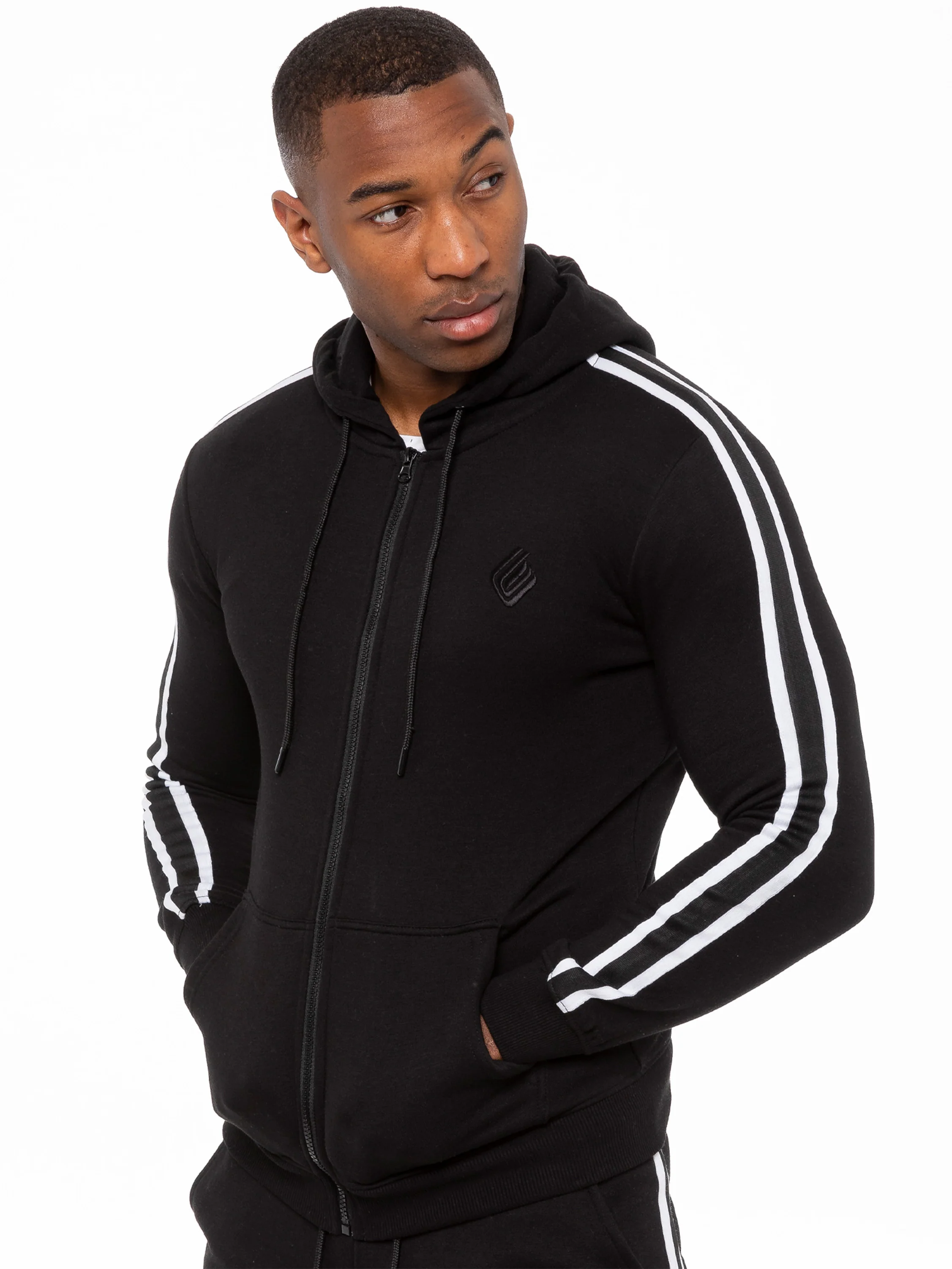 Enzo | Mens Full Zip Up Hoodie Tape Tracksuit Set - Image 3