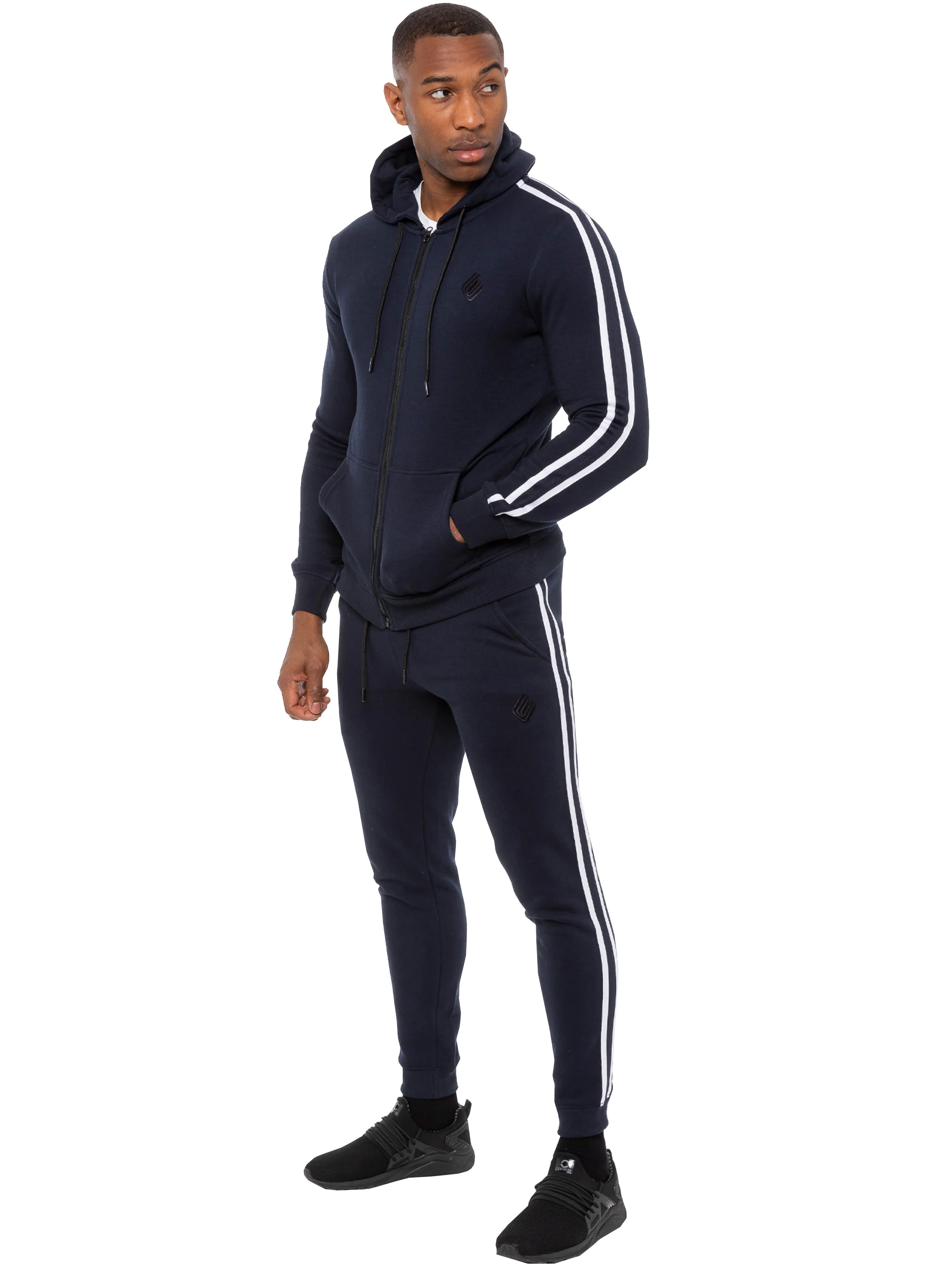 Enzo | Mens Full Zip Up Hoodie Tape Tracksuit Set - Image 7