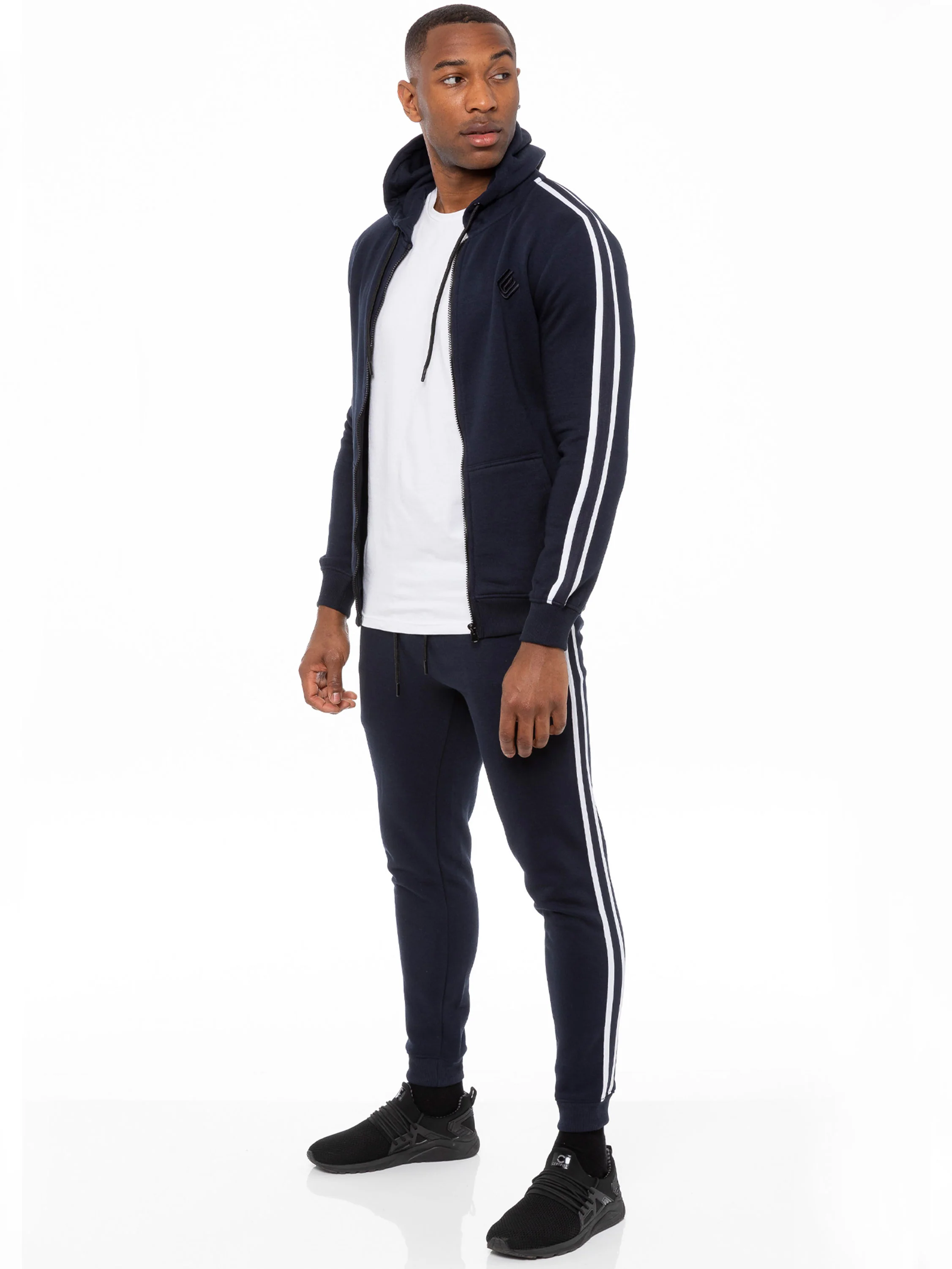 Enzo | Mens Full Zip Up Hoodie Tape Tracksuit Set - Image 9
