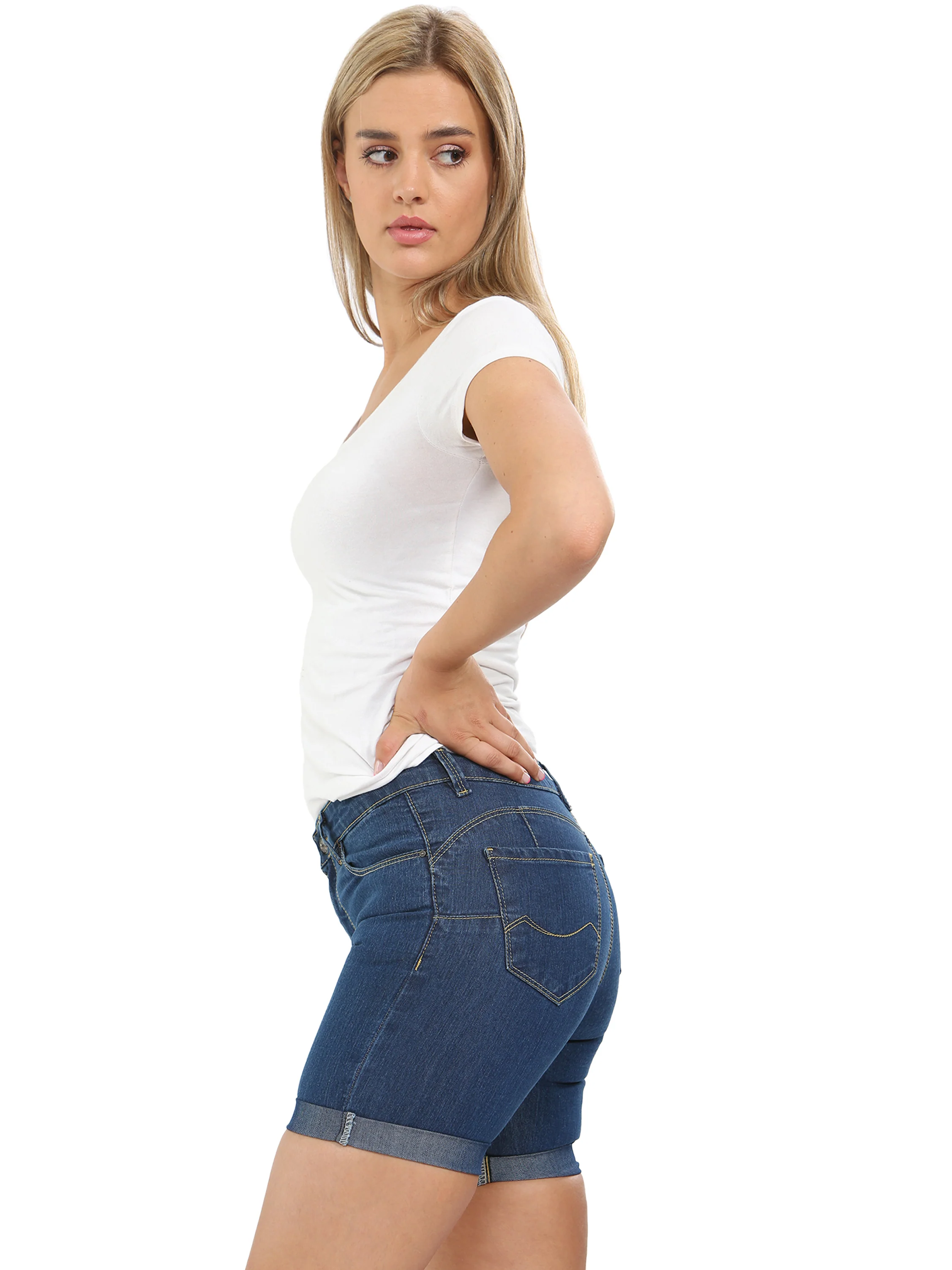 Enzo | Womens Skinny Stretch Denim Shorts - Image 3