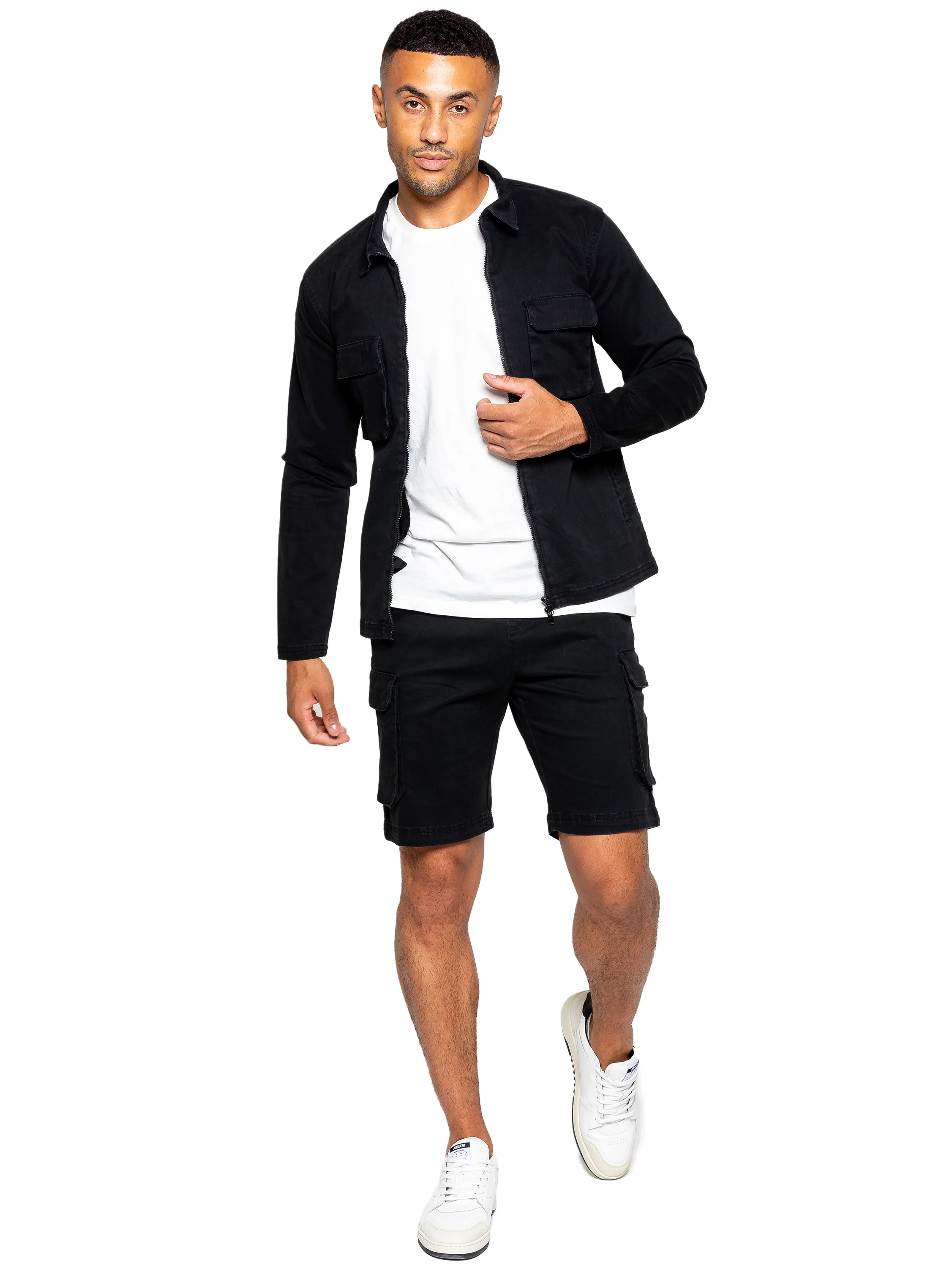 Enzo | Mens Cargo Overshirt Tracksuit With Shorts Set - Image 13