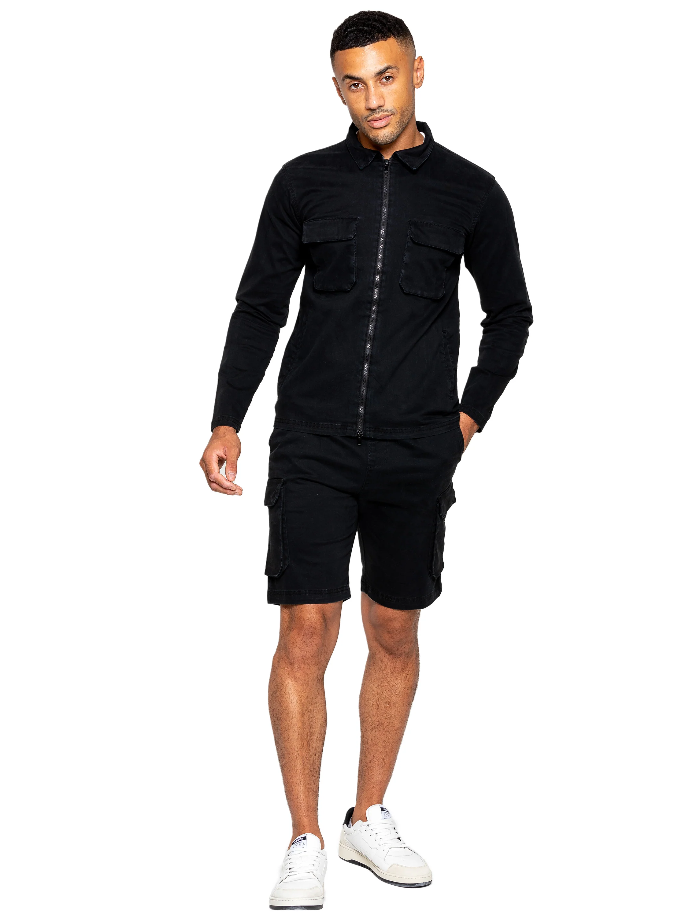 Enzo | Mens Cargo Overshirt Tracksuit With Shorts Set - Image 15