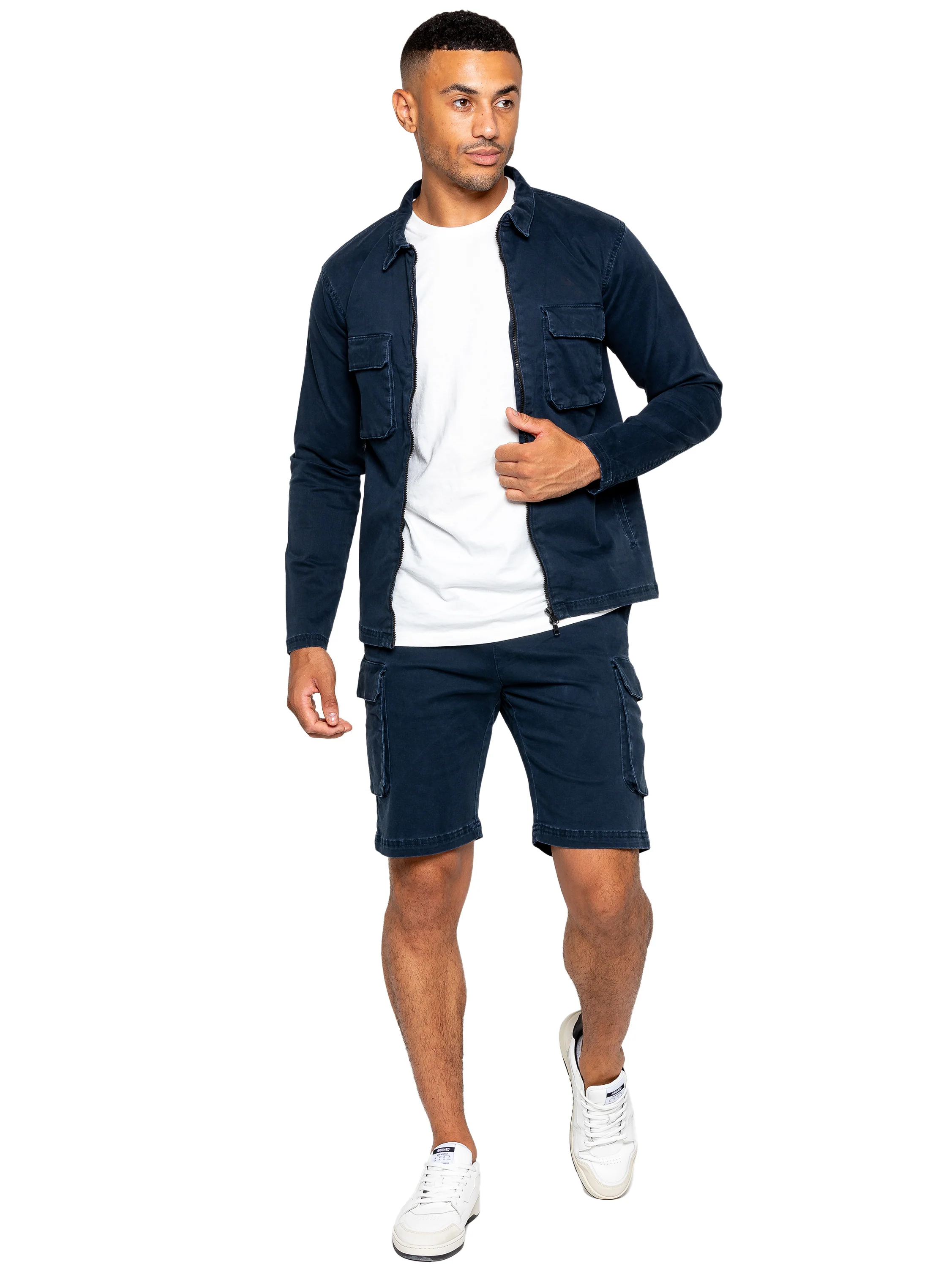Enzo | Mens Cargo Overshirt Tracksuit With Shorts Set - Image 23