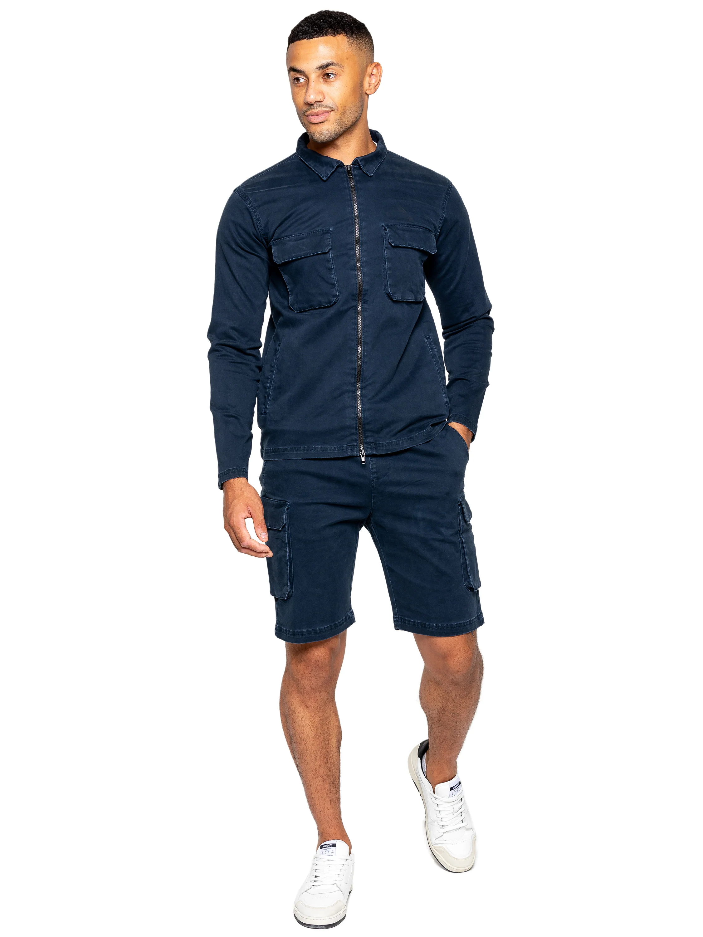 Enzo | Mens Cargo Overshirt Tracksuit With Shorts Set - Image 24