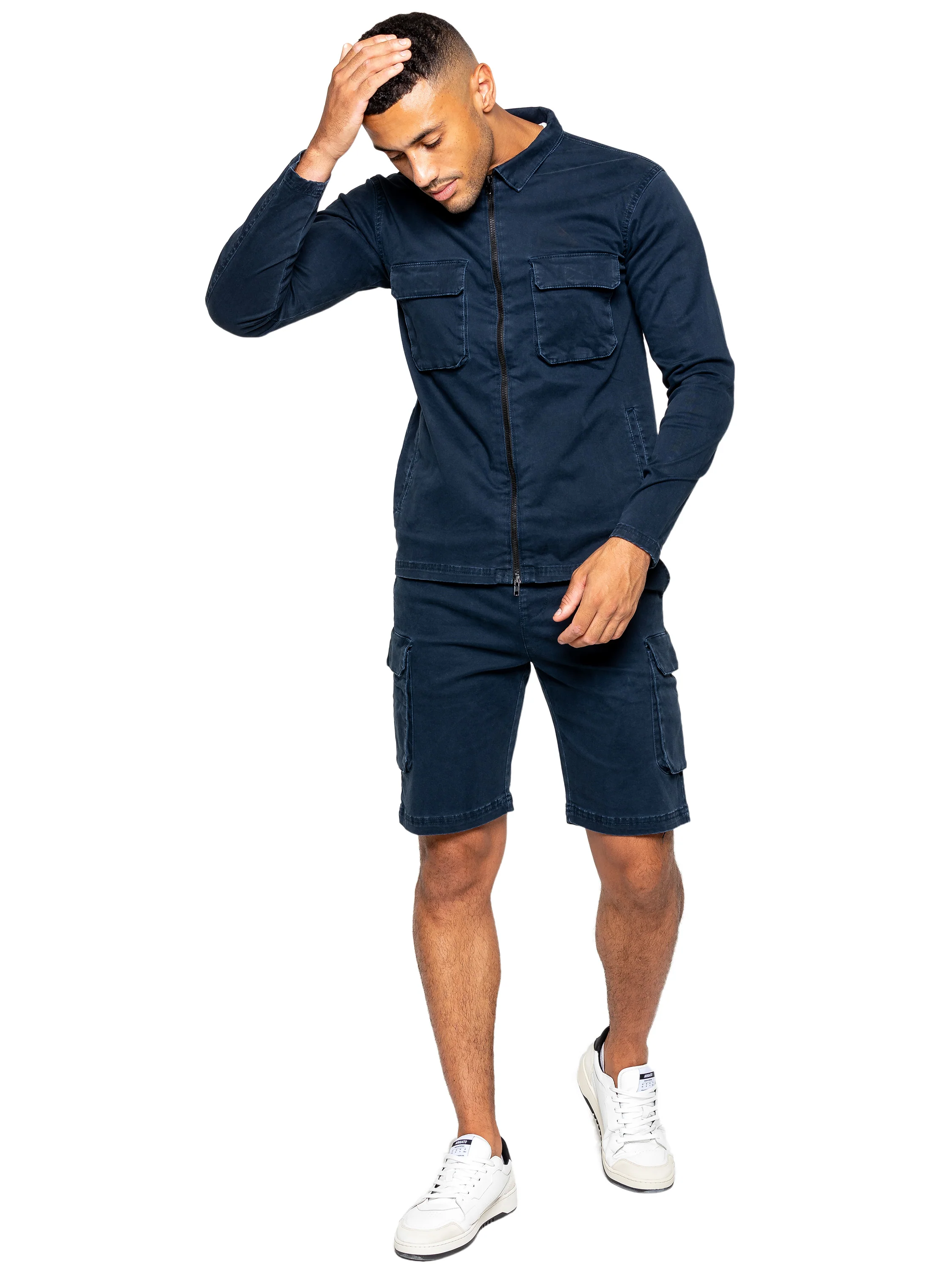 Enzo | Mens Cargo Overshirt Tracksuit With Shorts Set - Image 25