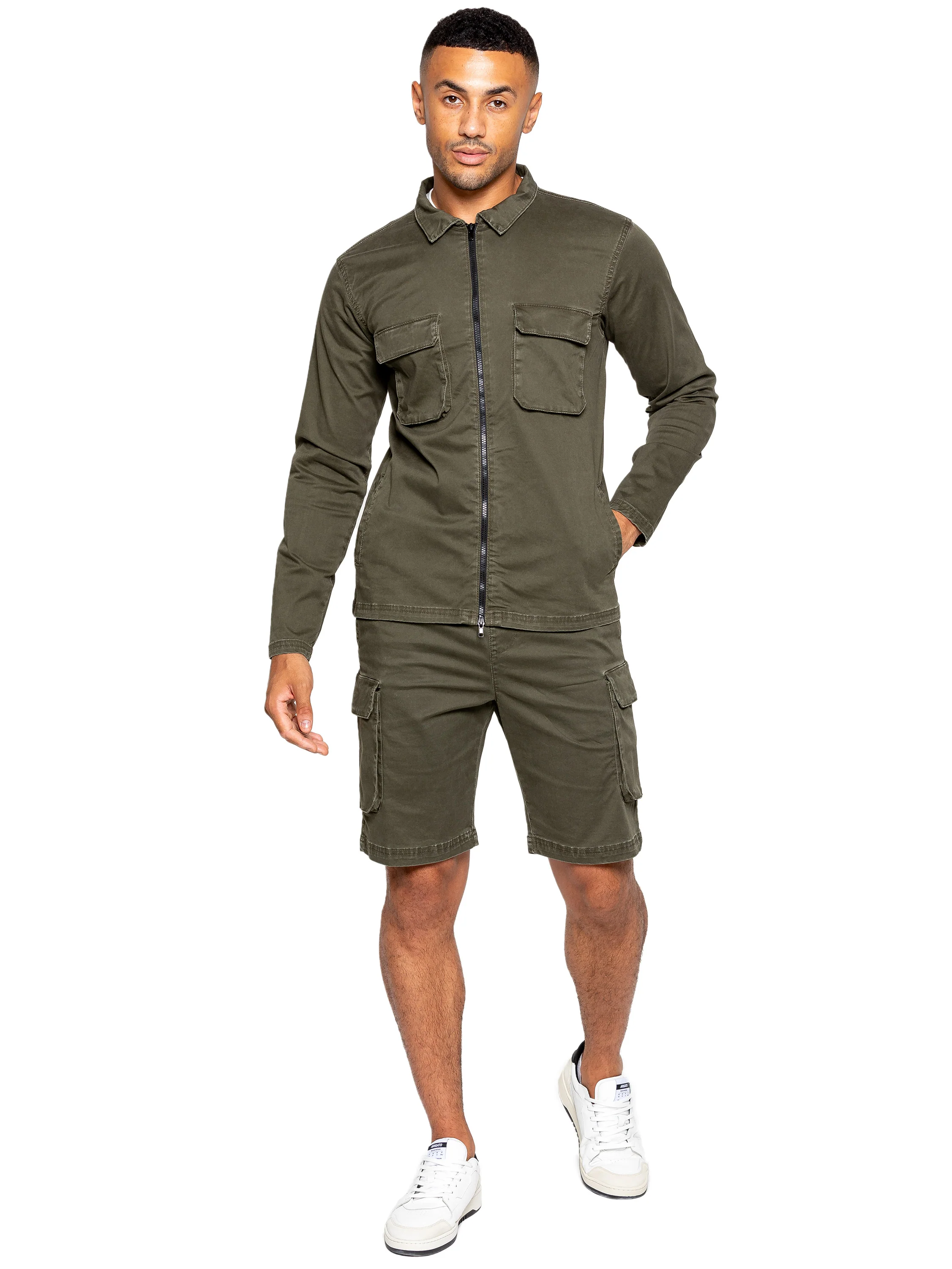 Enzo | Mens Cargo Overshirt Tracksuit With Shorts Set - Image 3