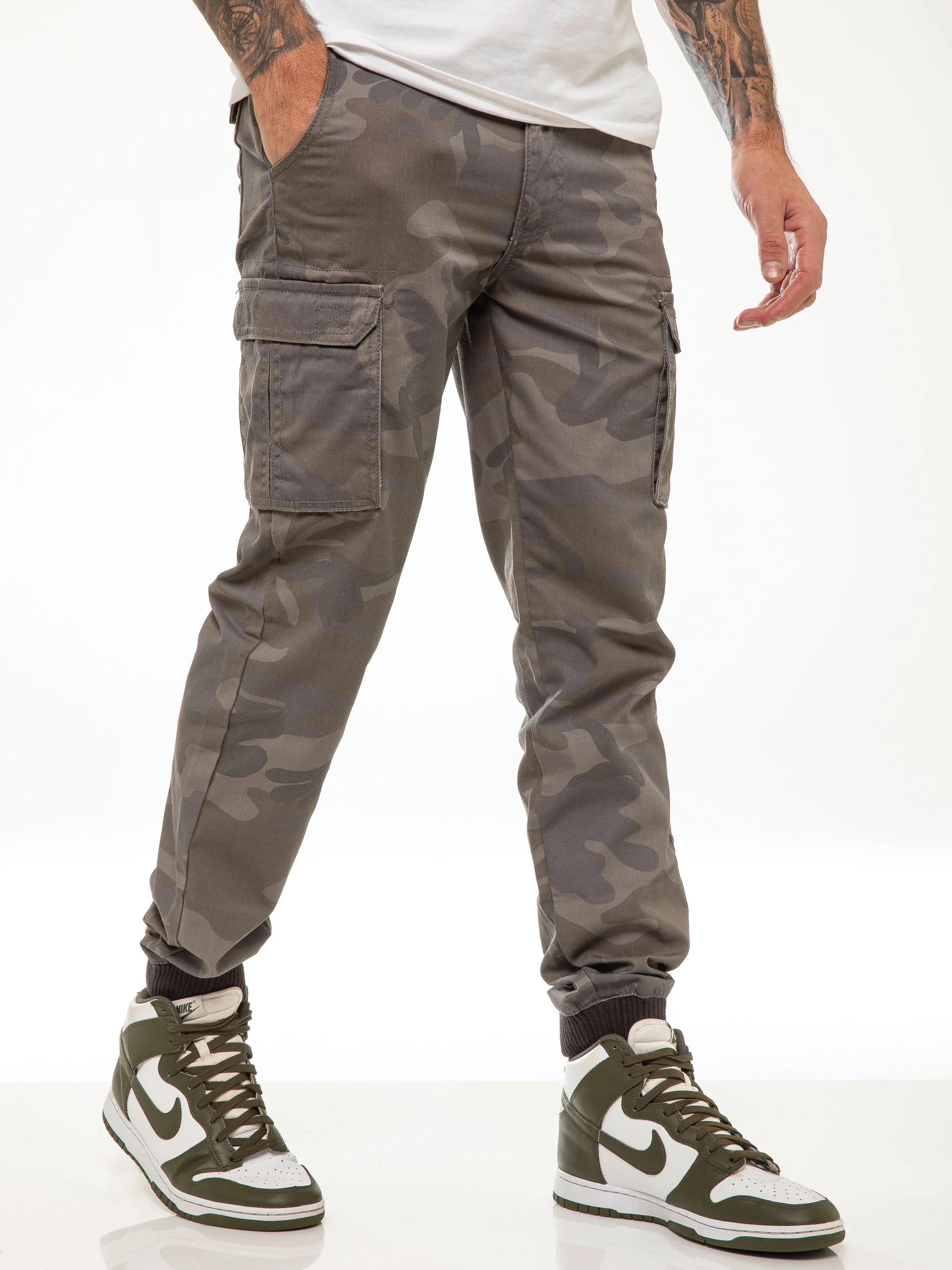 ENZO Mens Military Combat Cuffed Camouflage Jeans - Image 12