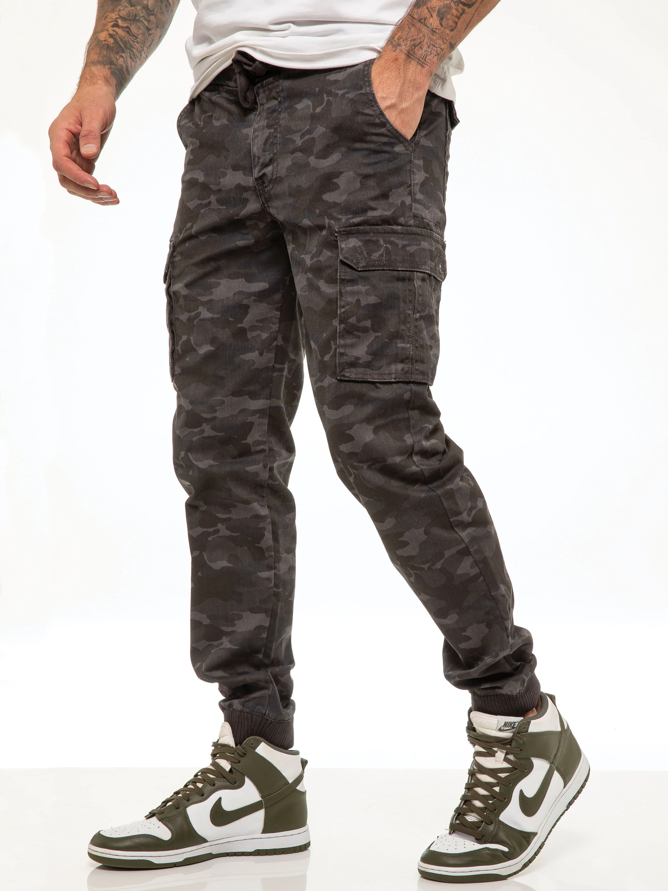 ENZO Mens Military Combat Cuffed Camouflage Jeans - Image 16