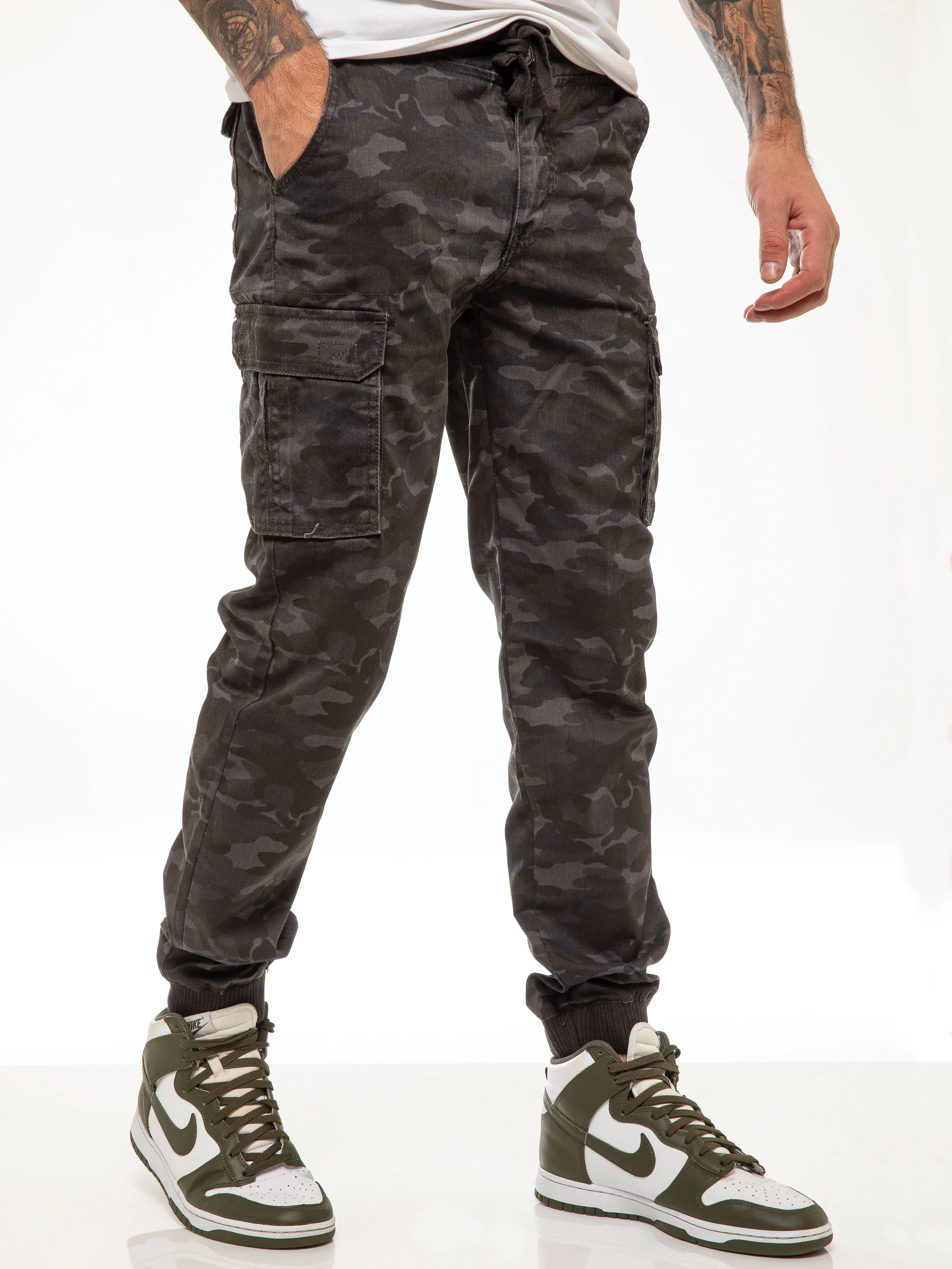 ENZO Mens Military Combat Cuffed Camouflage Jeans - Image 19