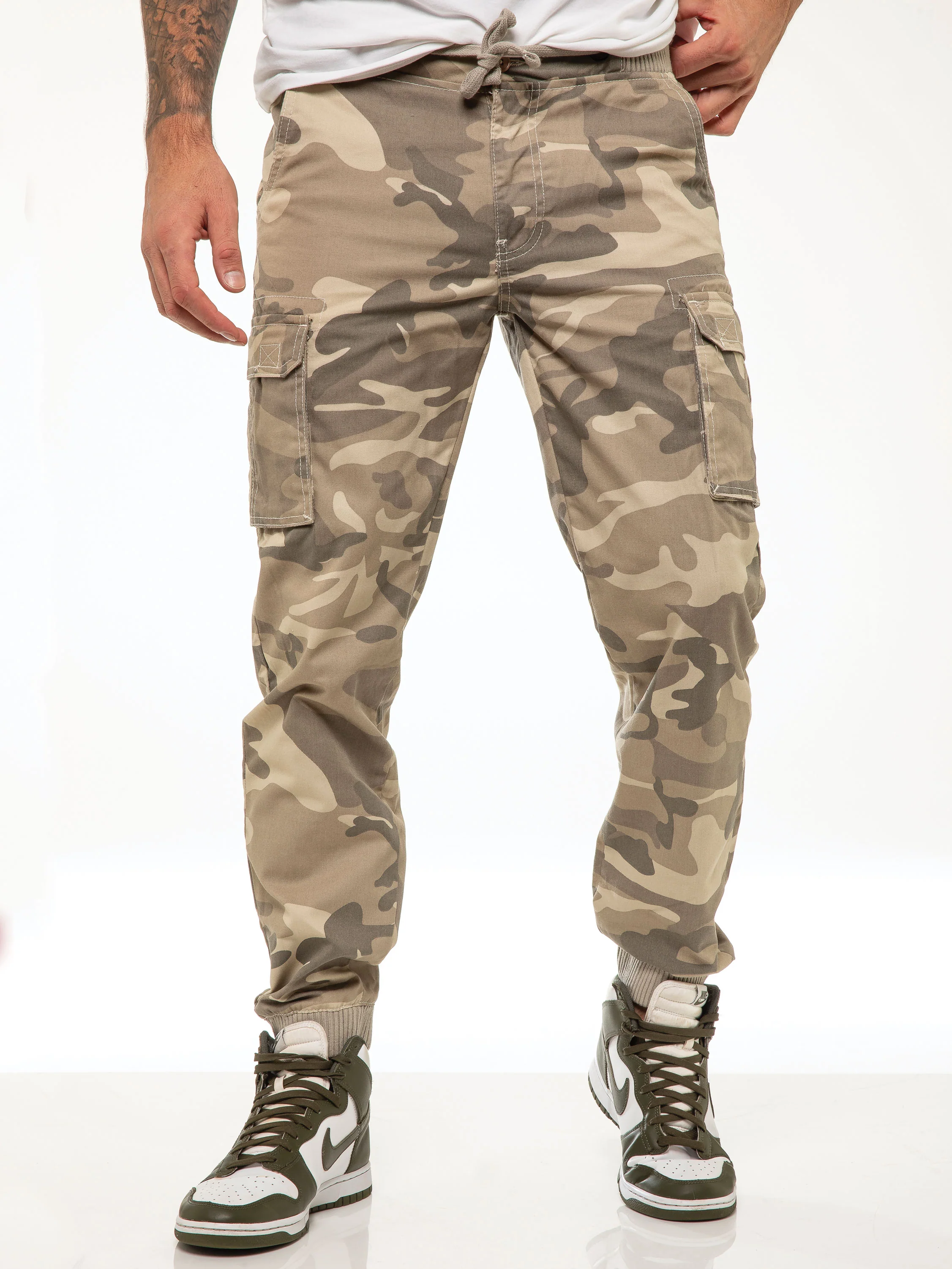 ENZO Mens Military Combat Cuffed Camouflage Jeans - Image 3