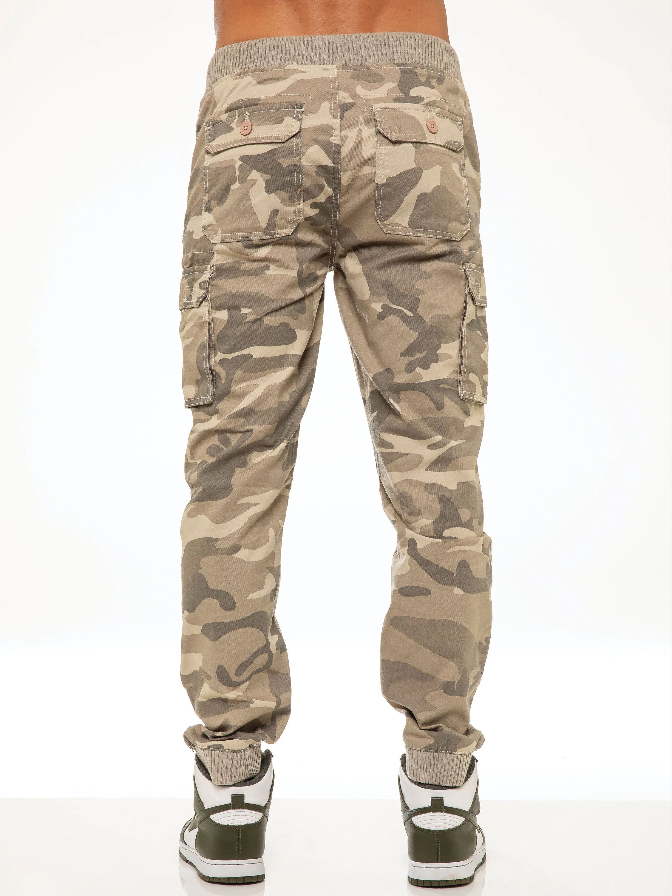 ENZO Mens Military Combat Cuffed Camouflage Jeans - Image 4