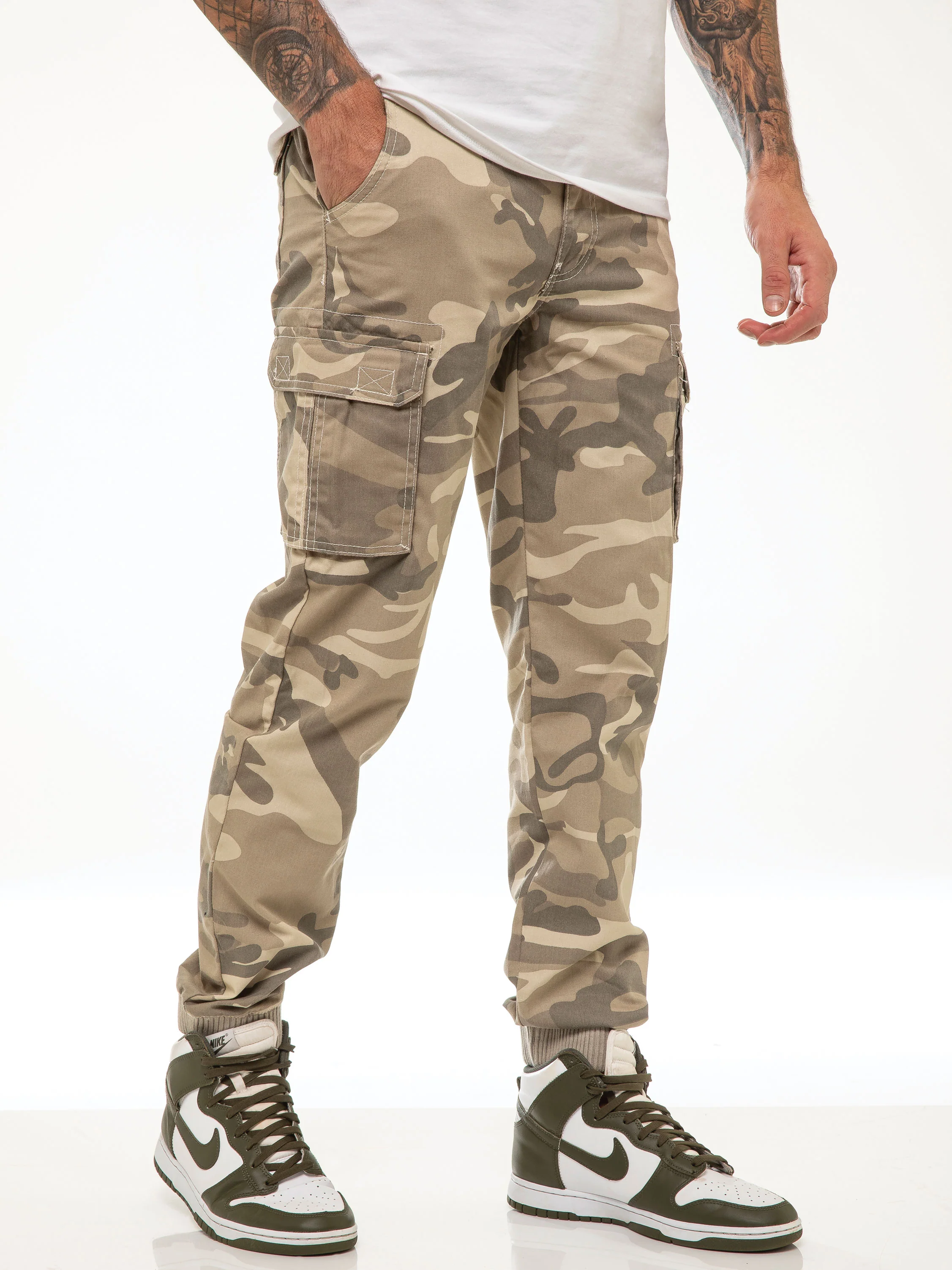 ENZO Mens Military Combat Cuffed Camouflage Jeans - Image 5