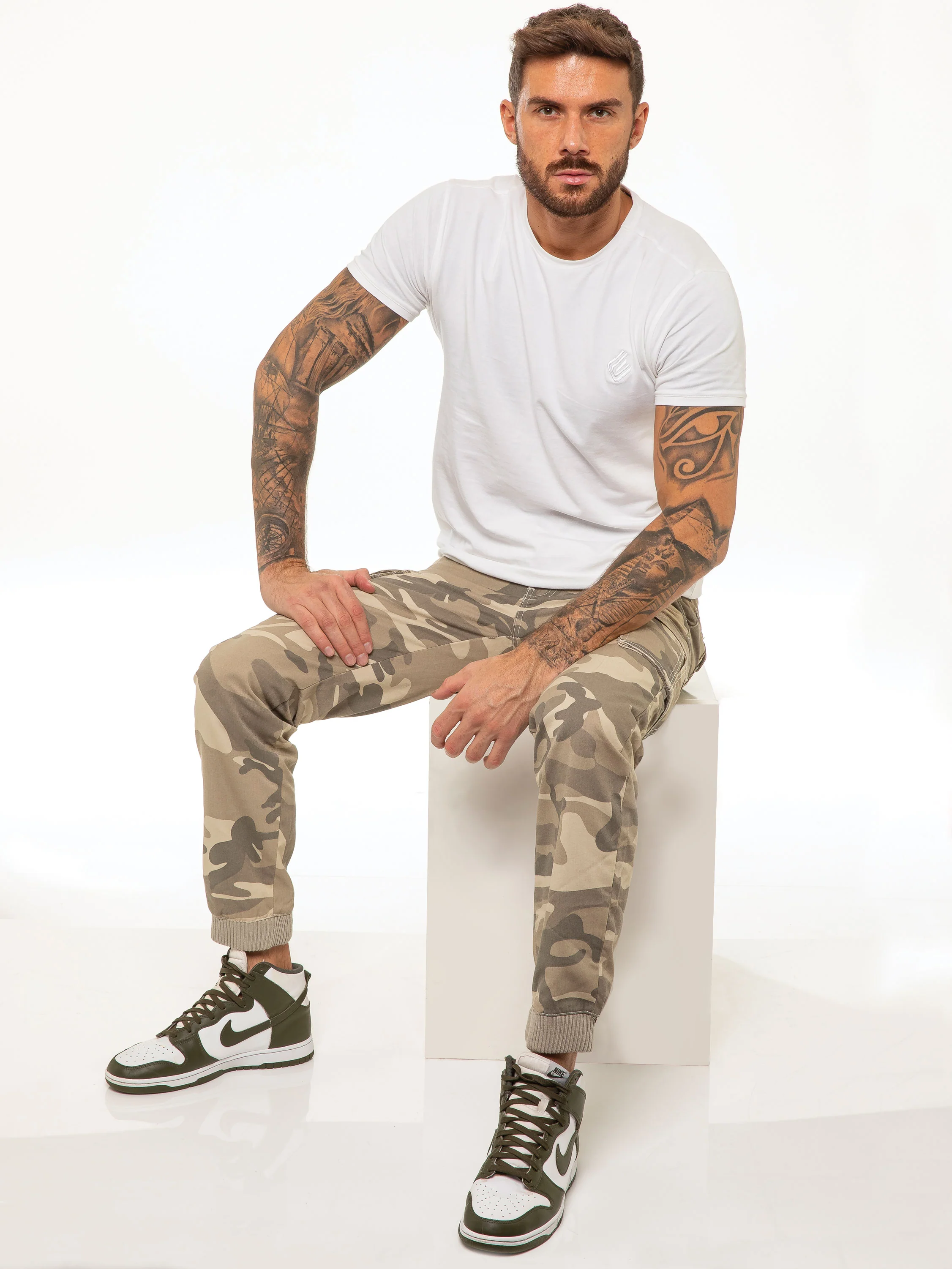 ENZO Mens Military Combat Cuffed Camouflage Jeans - Image 6