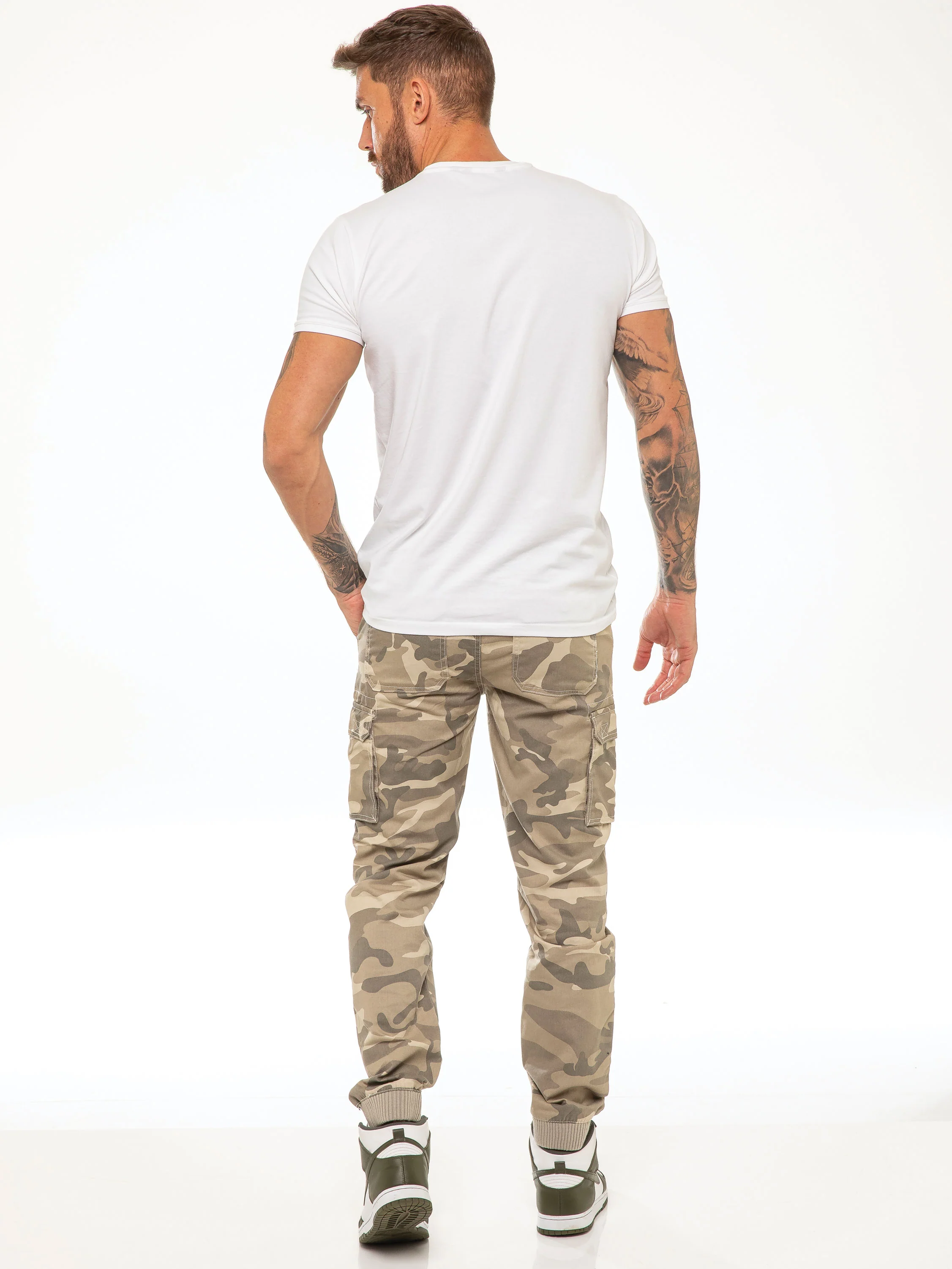 ENZO Mens Military Combat Cuffed Camouflage Jeans - Image 7