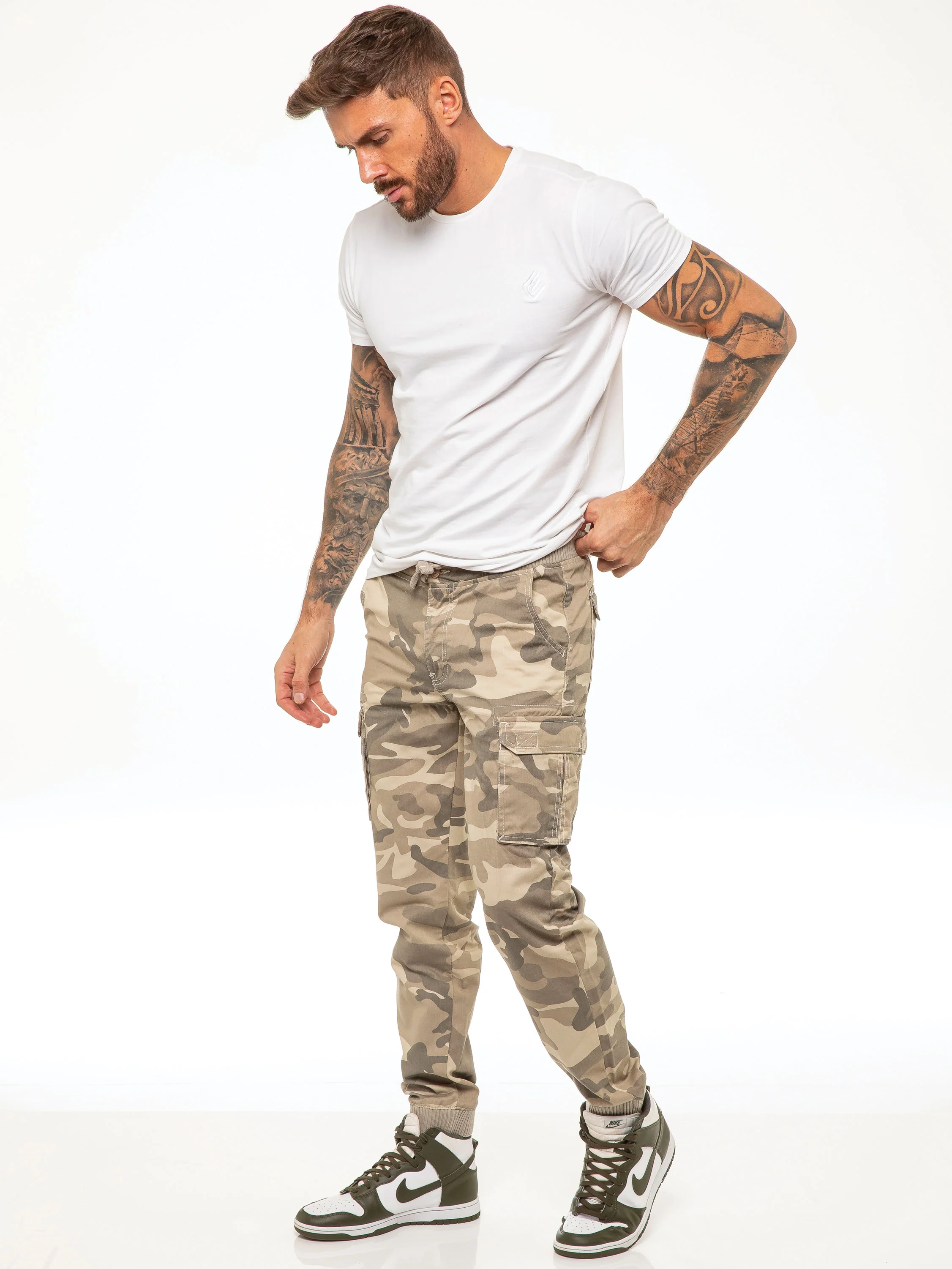 ENZO Mens Military Combat Cuffed Camouflage Jeans - Image 8