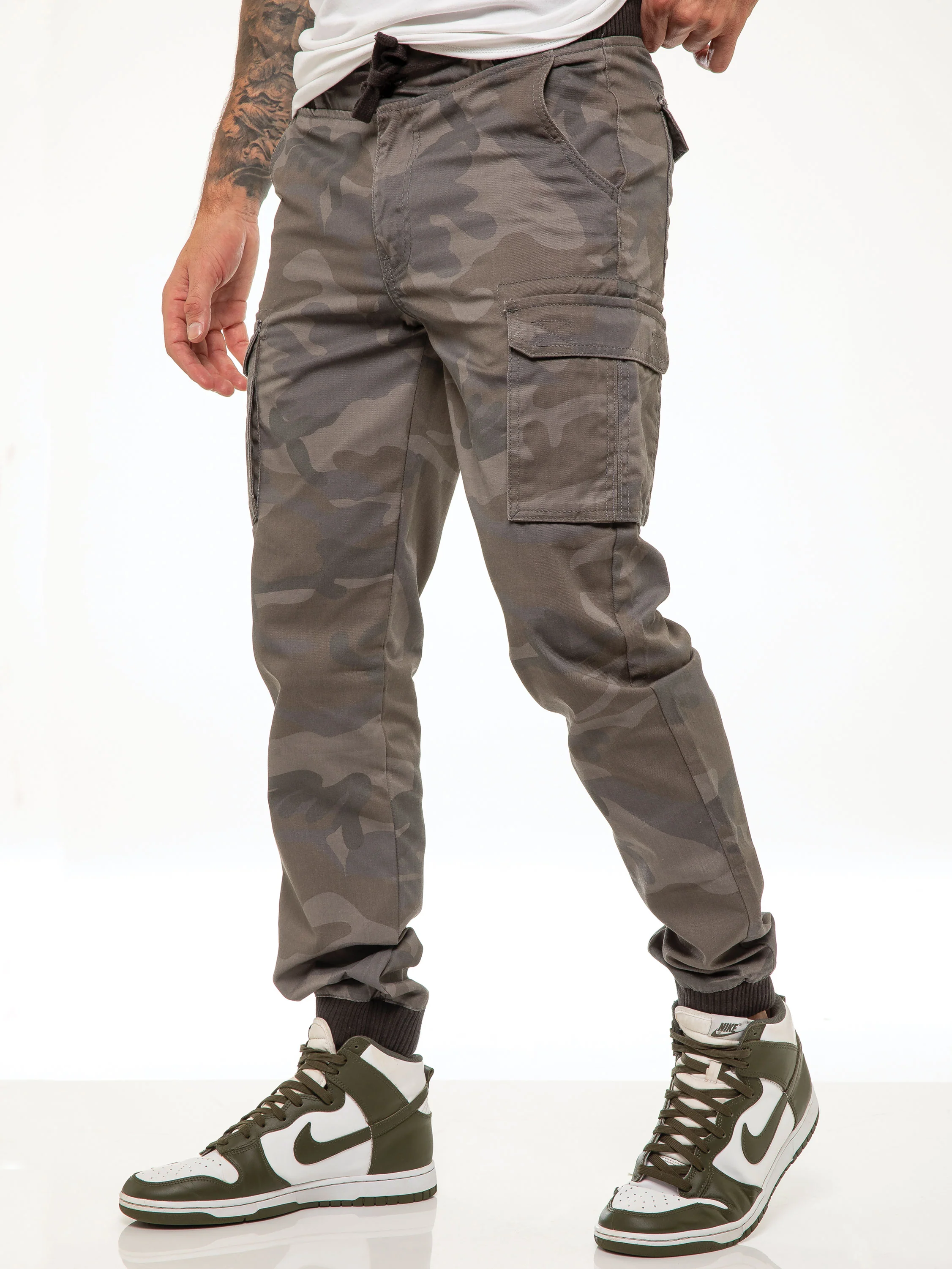 ENZO Mens Military Combat Cuffed Camouflage Jeans - Image 9