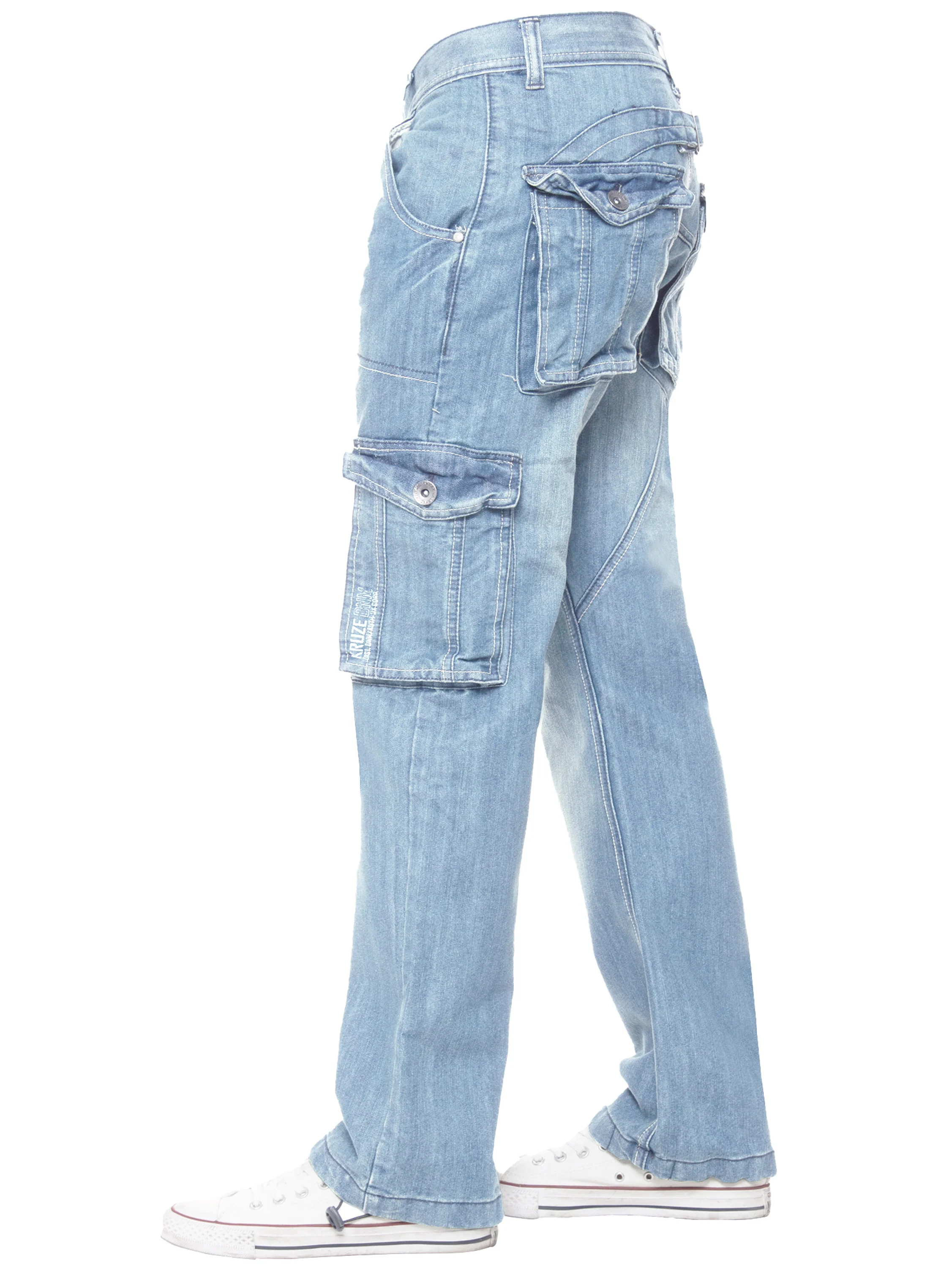 Kruze | Mens Cargo Combat Denim Jeans - Image 10