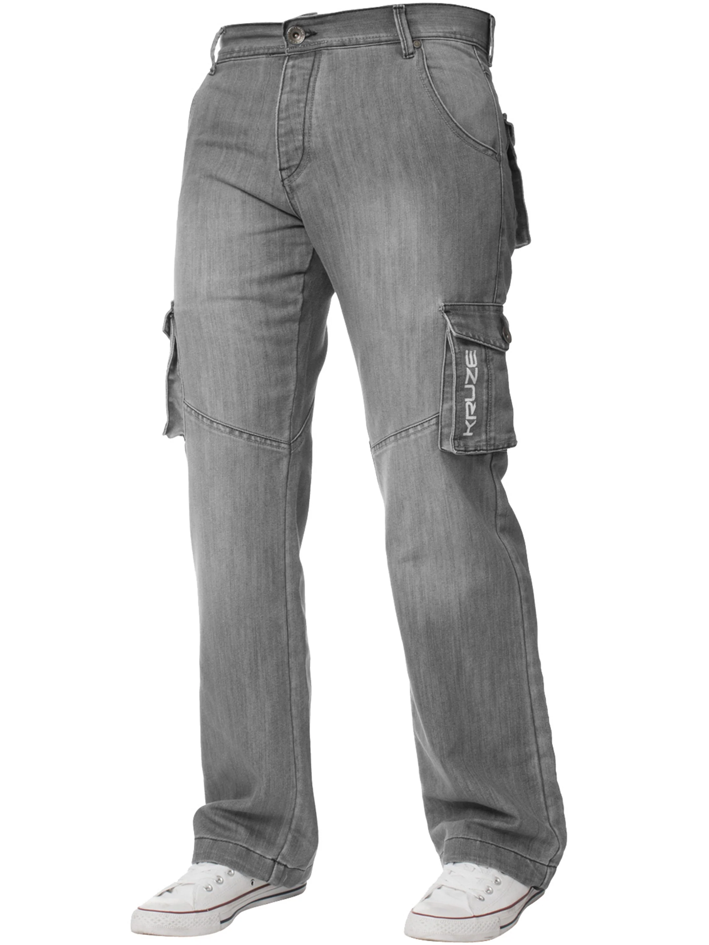 Kruze | Mens Cargo Combat Denim Jeans - Image 12