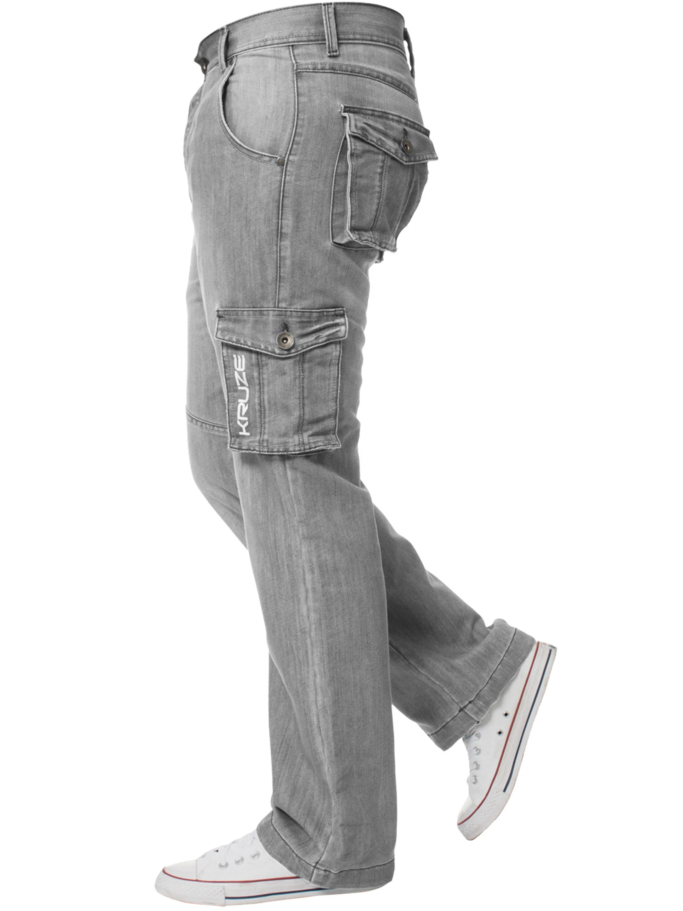 Kruze | Mens Cargo Combat Denim Jeans - Image 8