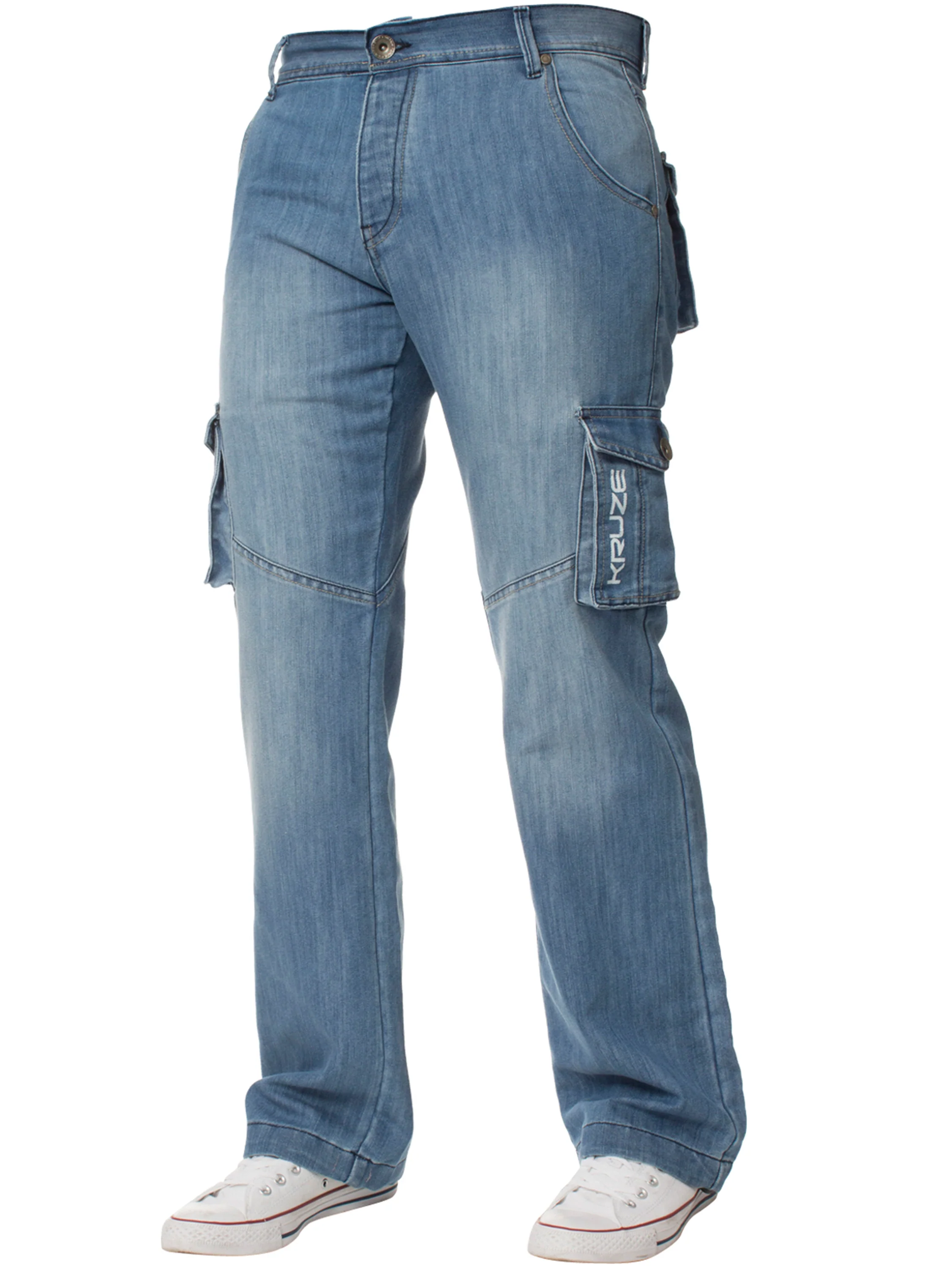 Kruze | Mens Cargo Combat Denim Jeans - Image 8