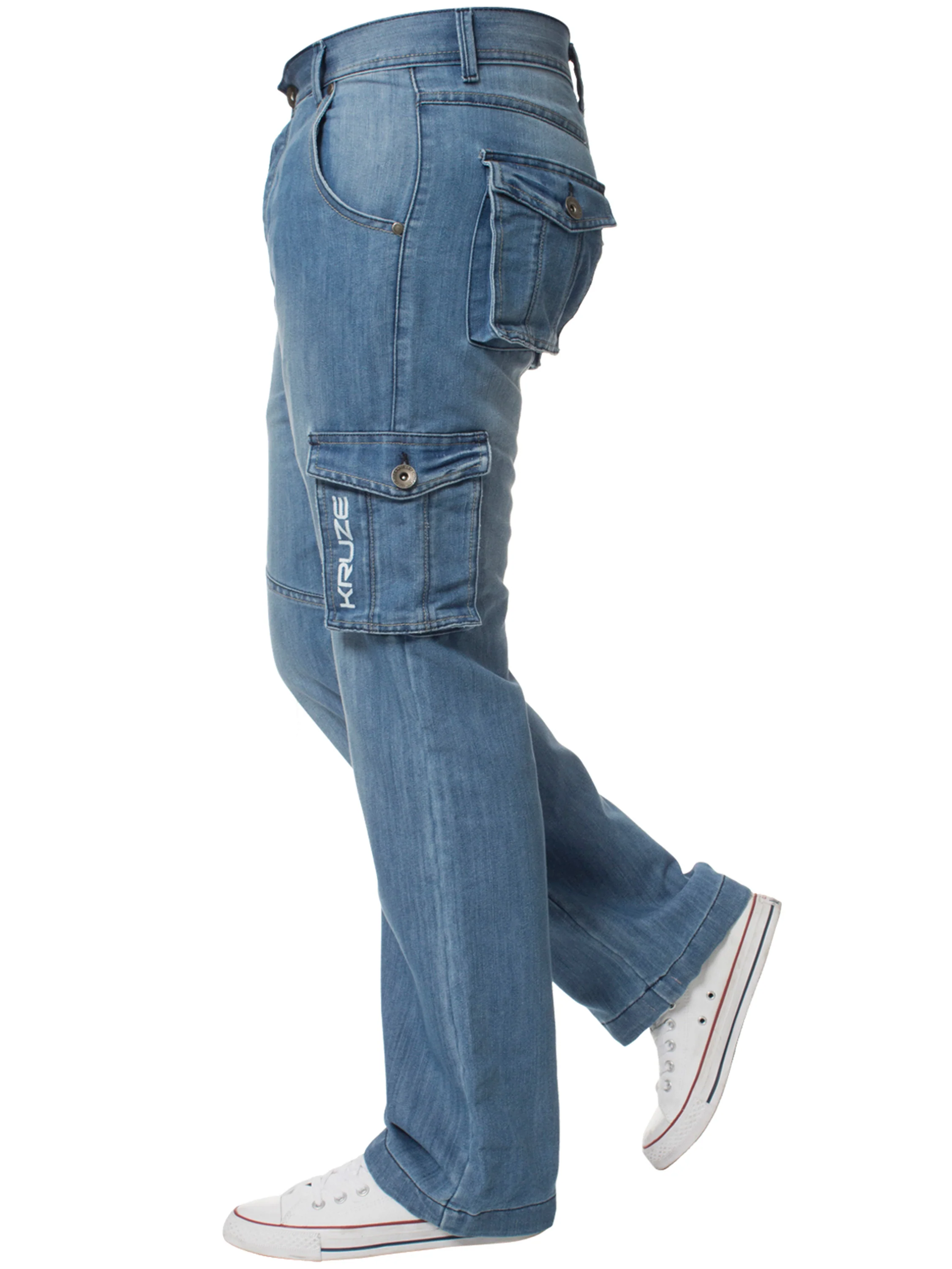 Kruze | Mens Cargo Combat Denim Jeans - Image 9