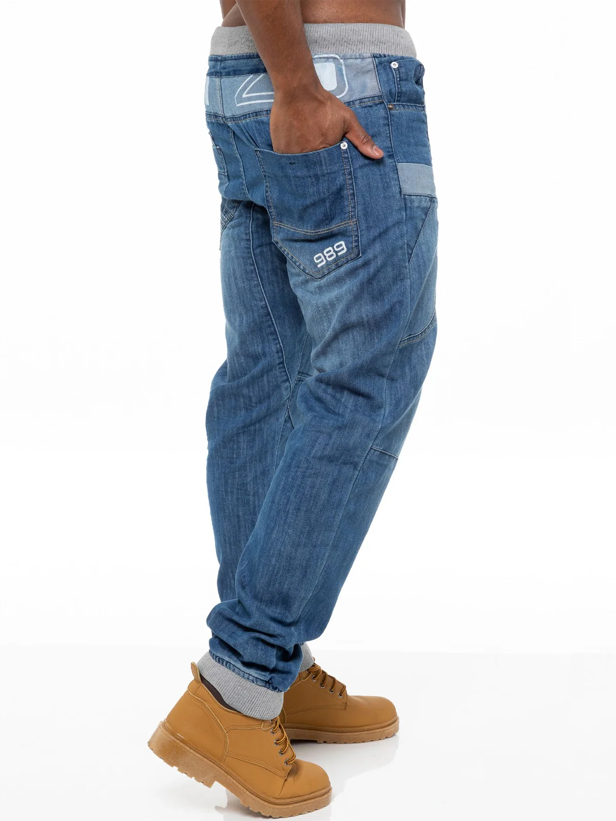 Mens Cuffed Fit Denim Jeans | Enzo Designer Menswear - Image 3