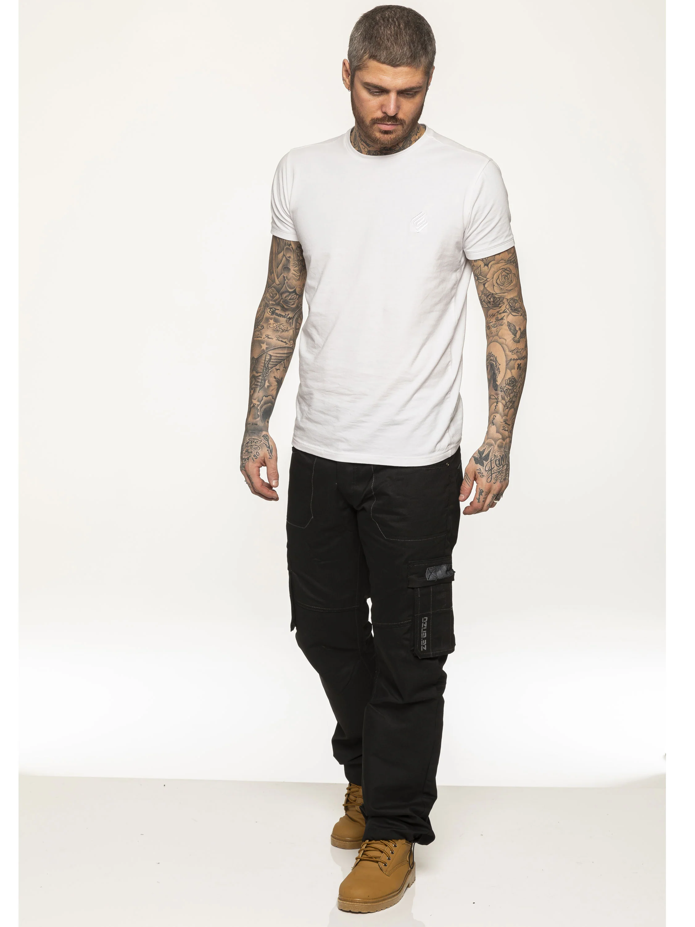 Mens Black Combat Denim Jeans | Enzo Designer Menswear - Image 6