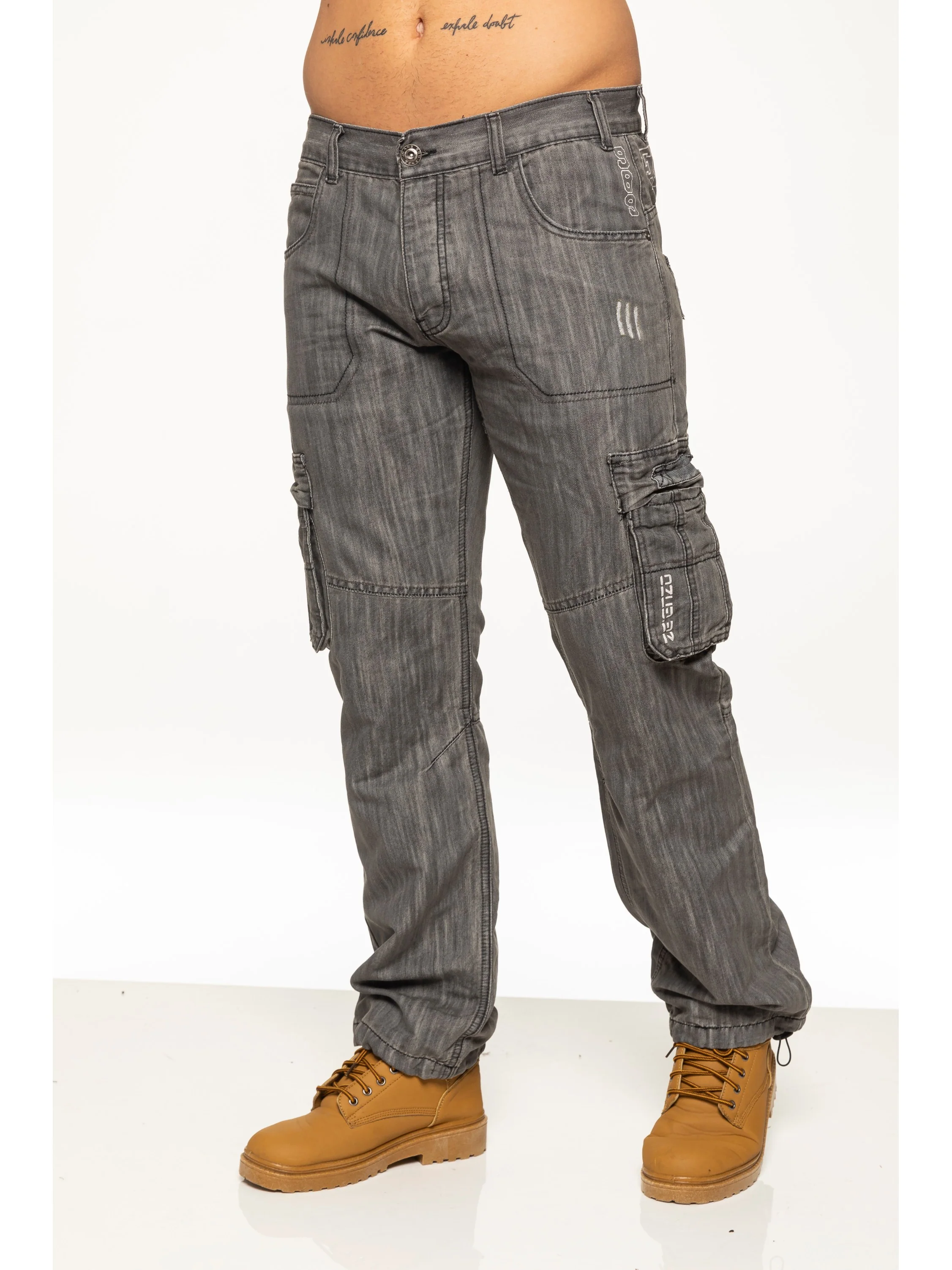 Mens Black Combat Denim Jeans | Enzo Designer Menswear - Image 7