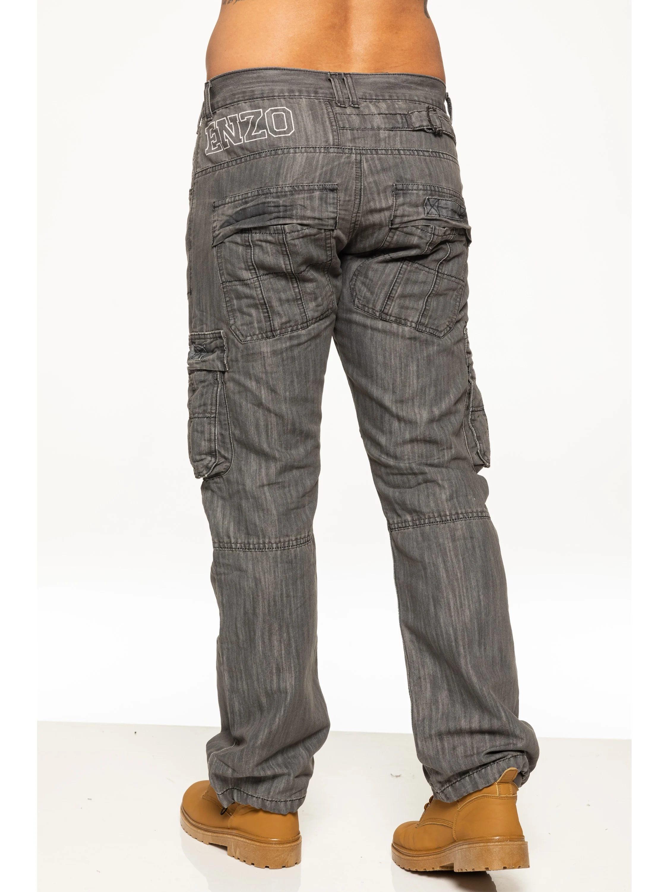 Mens Black Combat Denim Jeans | Enzo Designer Menswear - Image 9