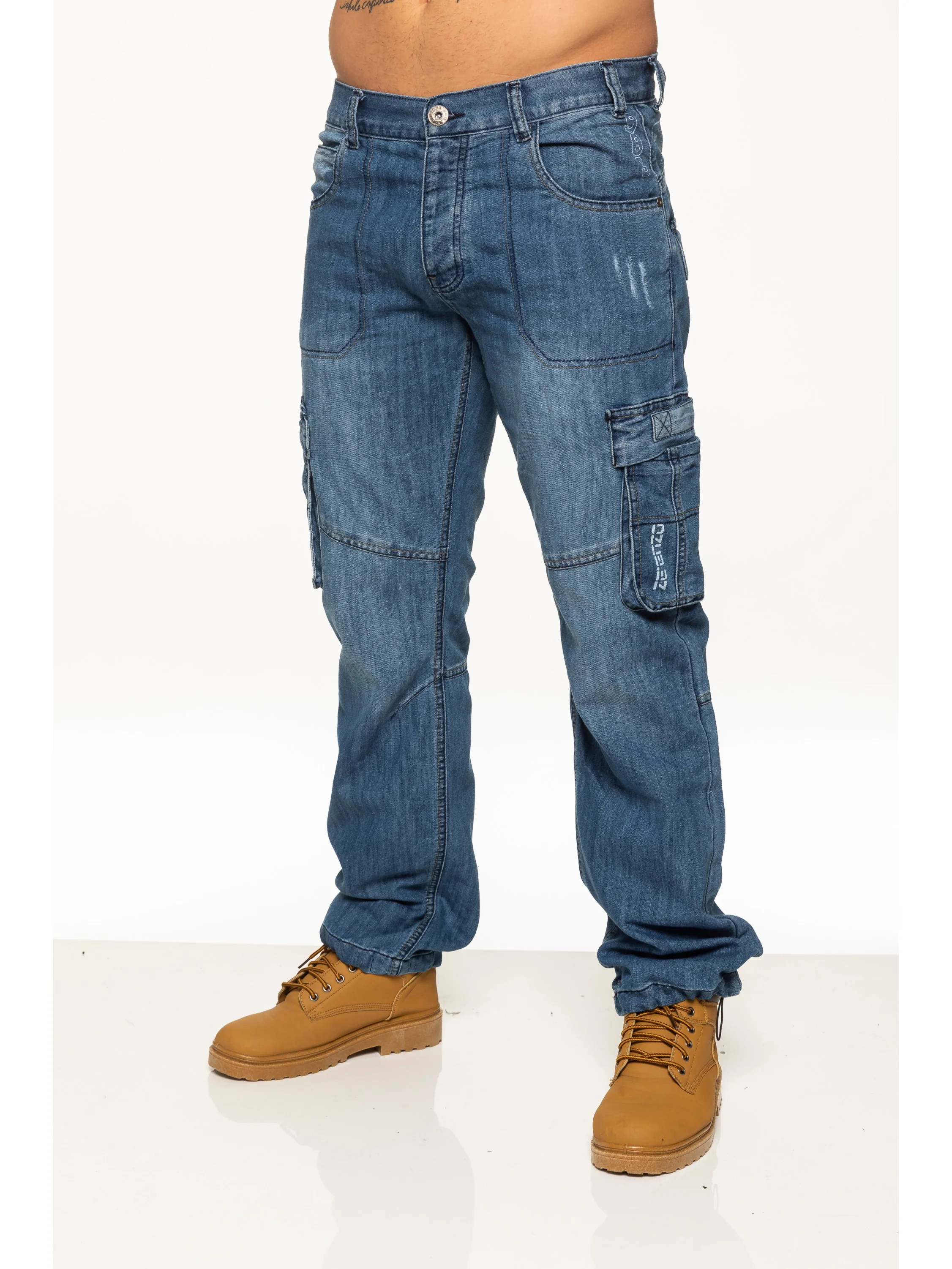 Mens Dark Blue Combat Denim Jeans | Enzo Designer Menswear - Image 10