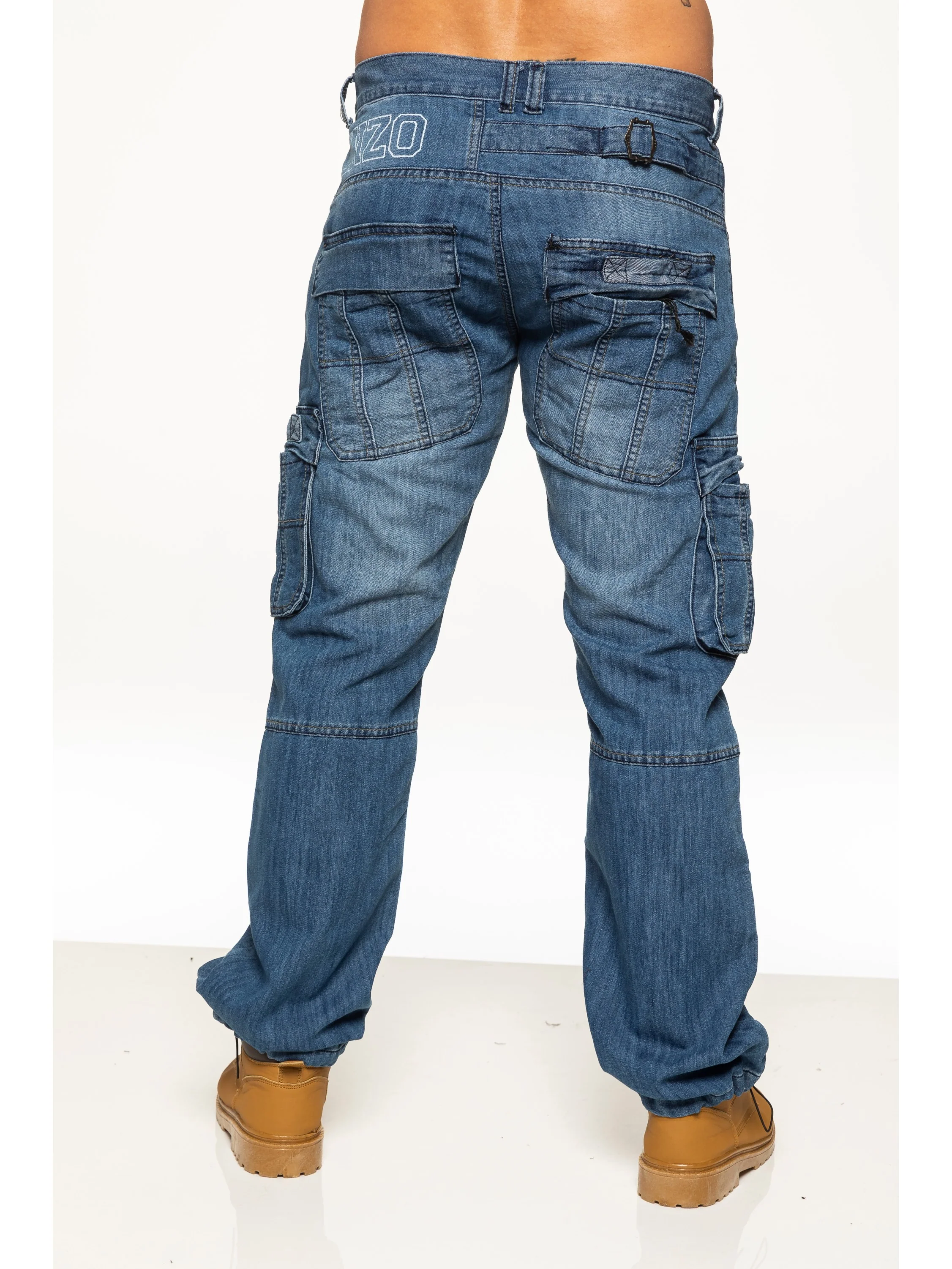 Mens Dark Blue Combat Denim Jeans | Enzo Designer Menswear - Image 12
