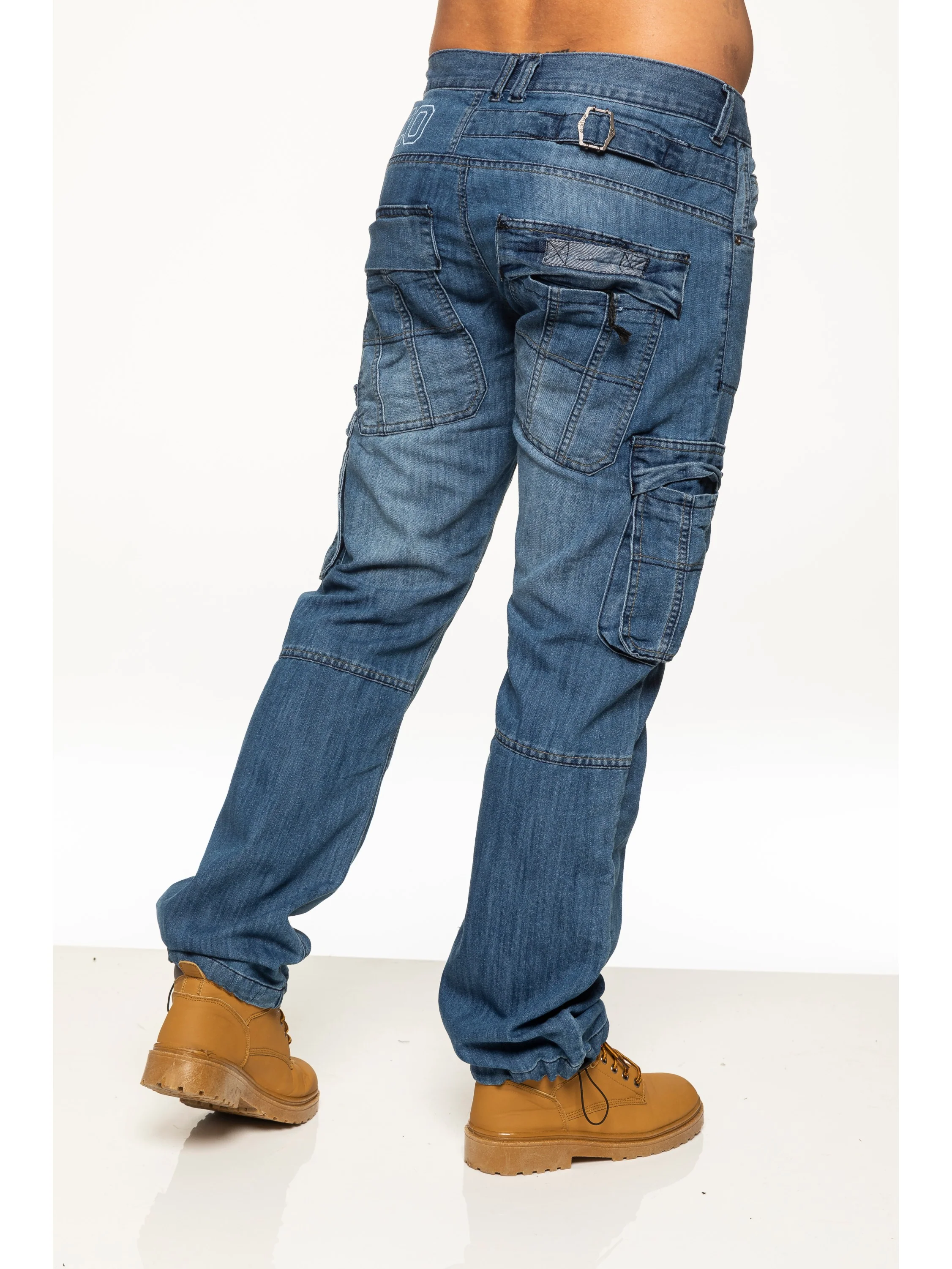 Mens Dark Blue Combat Denim Jeans | Enzo Designer Menswear - Image 13