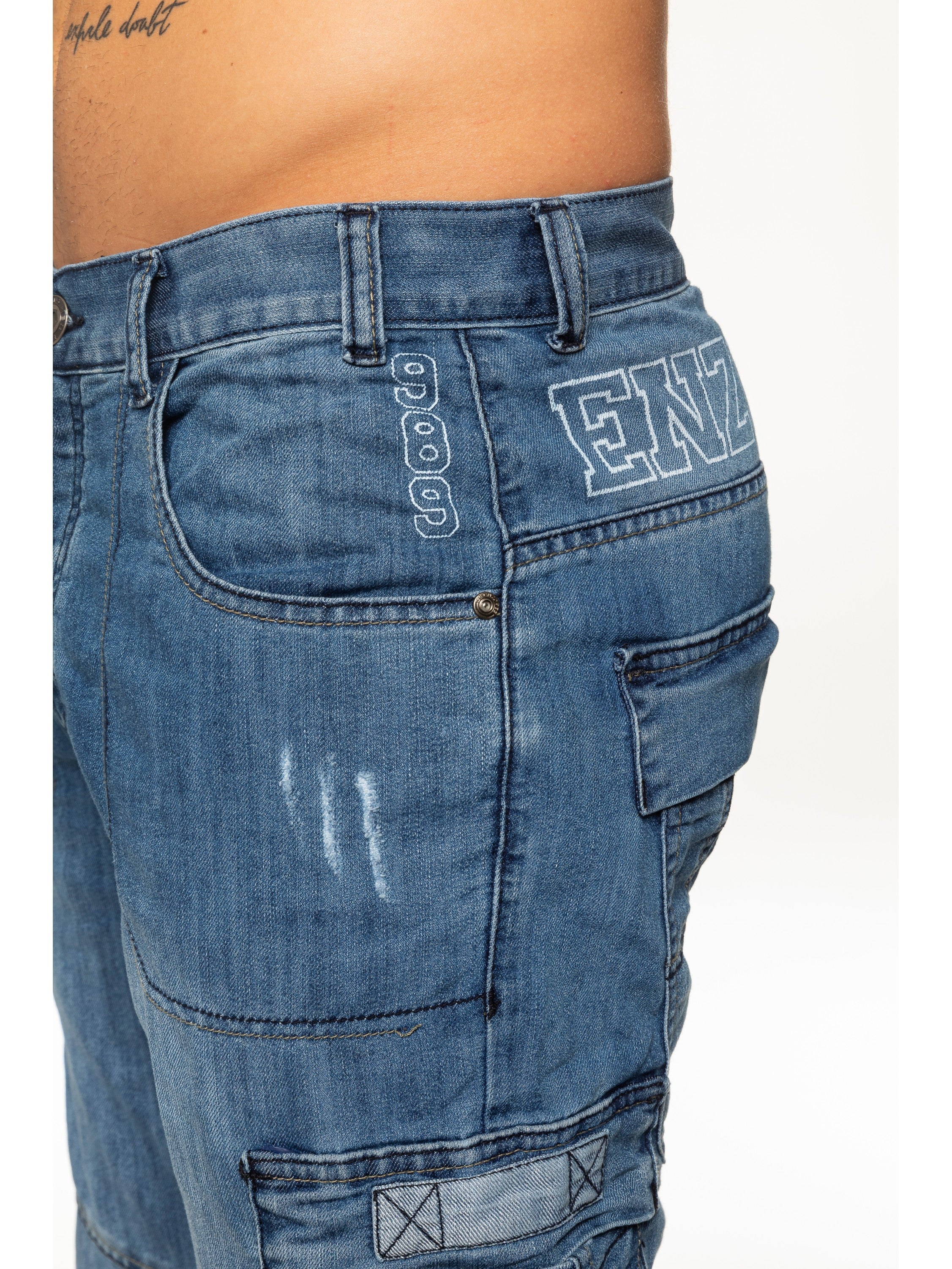 Mens Dark Blue Combat Denim Jeans | Enzo Designer Menswear - Image 14