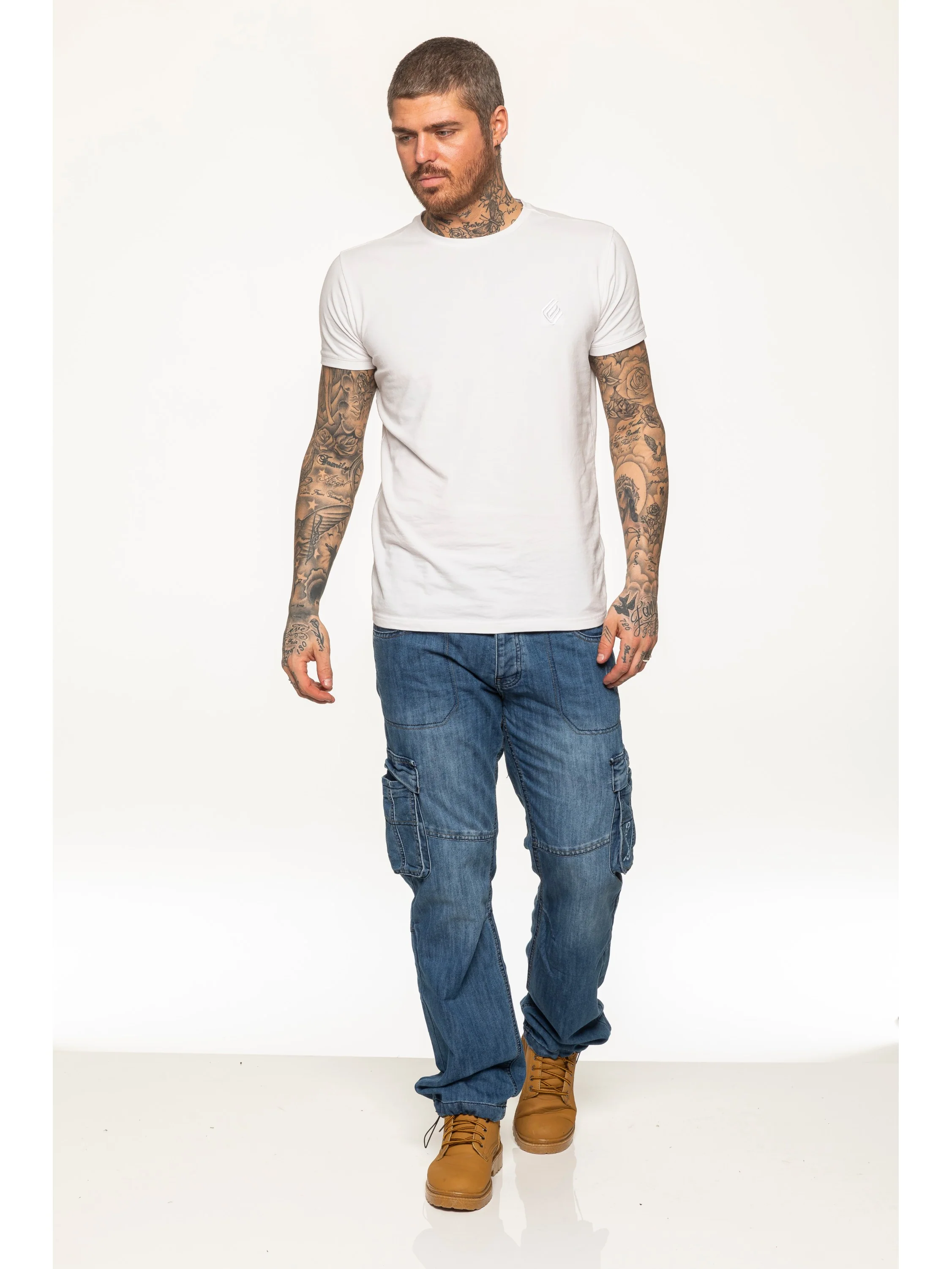 Mens Dark Blue Combat Denim Jeans | Enzo Designer Menswear - Image 17