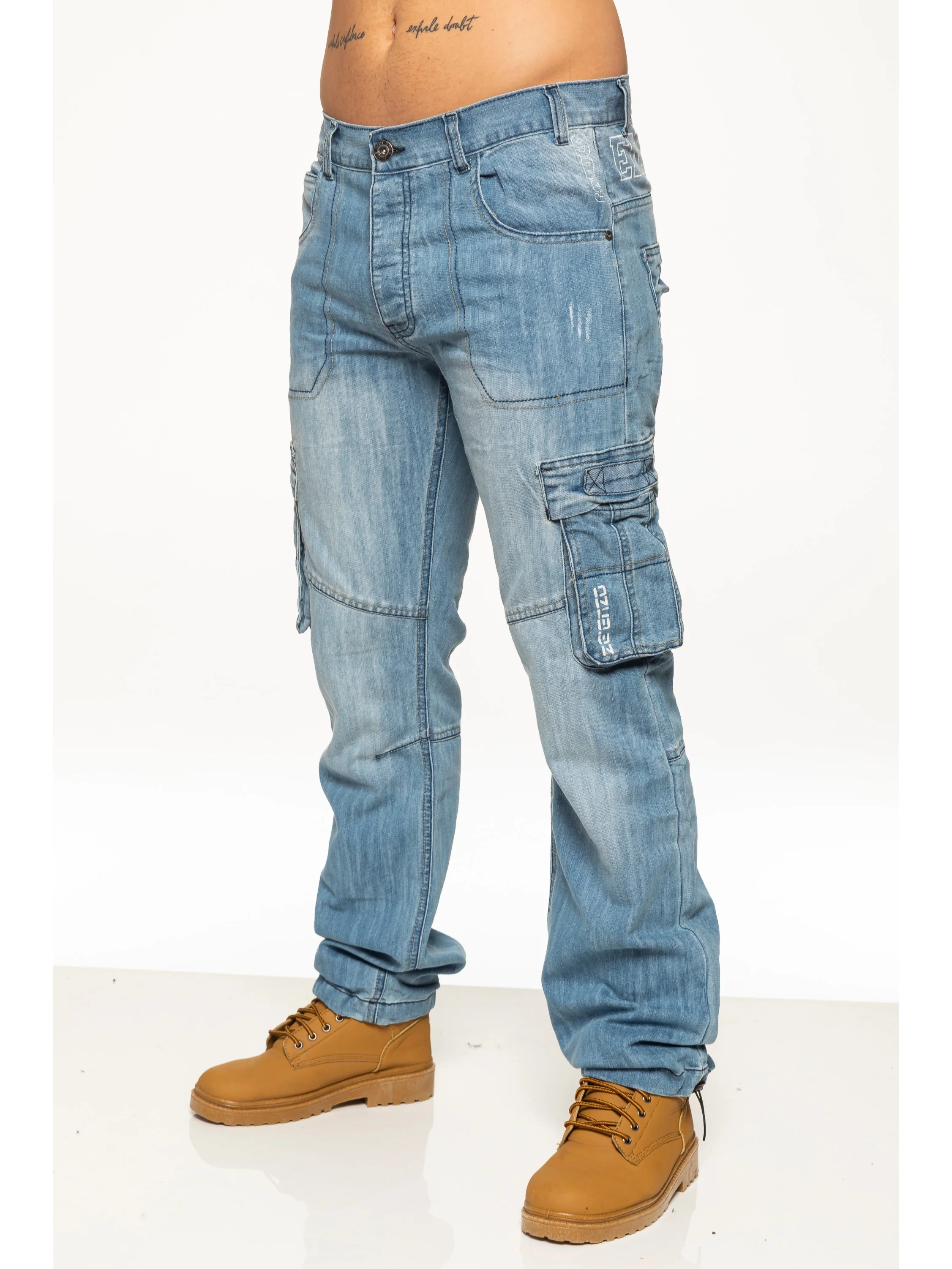 Mens Dark Blue Combat Denim Jeans | Enzo Designer Menswear - Image 18