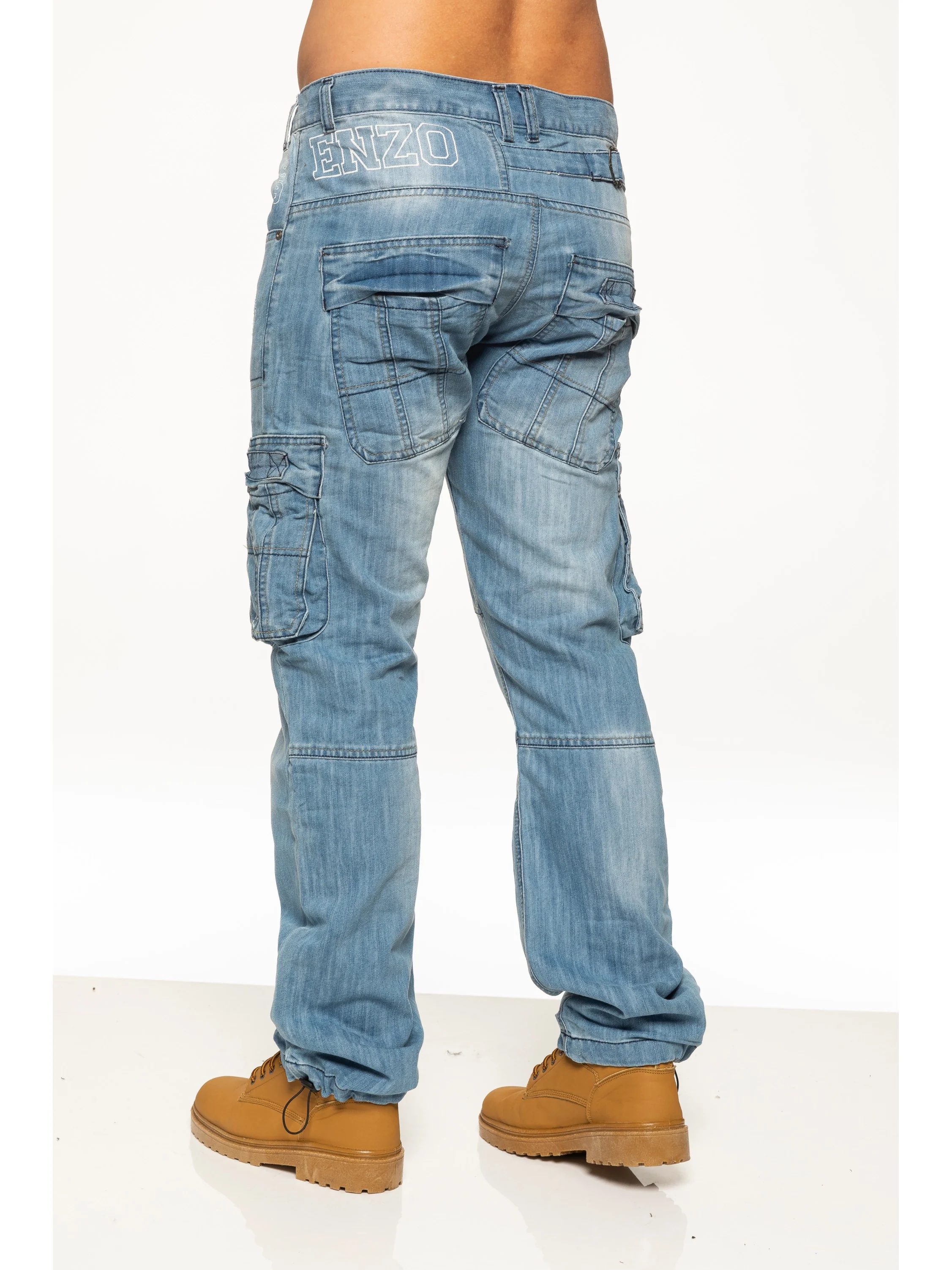 Mens Dark Blue Combat Denim Jeans | Enzo Designer Menswear - Image 19