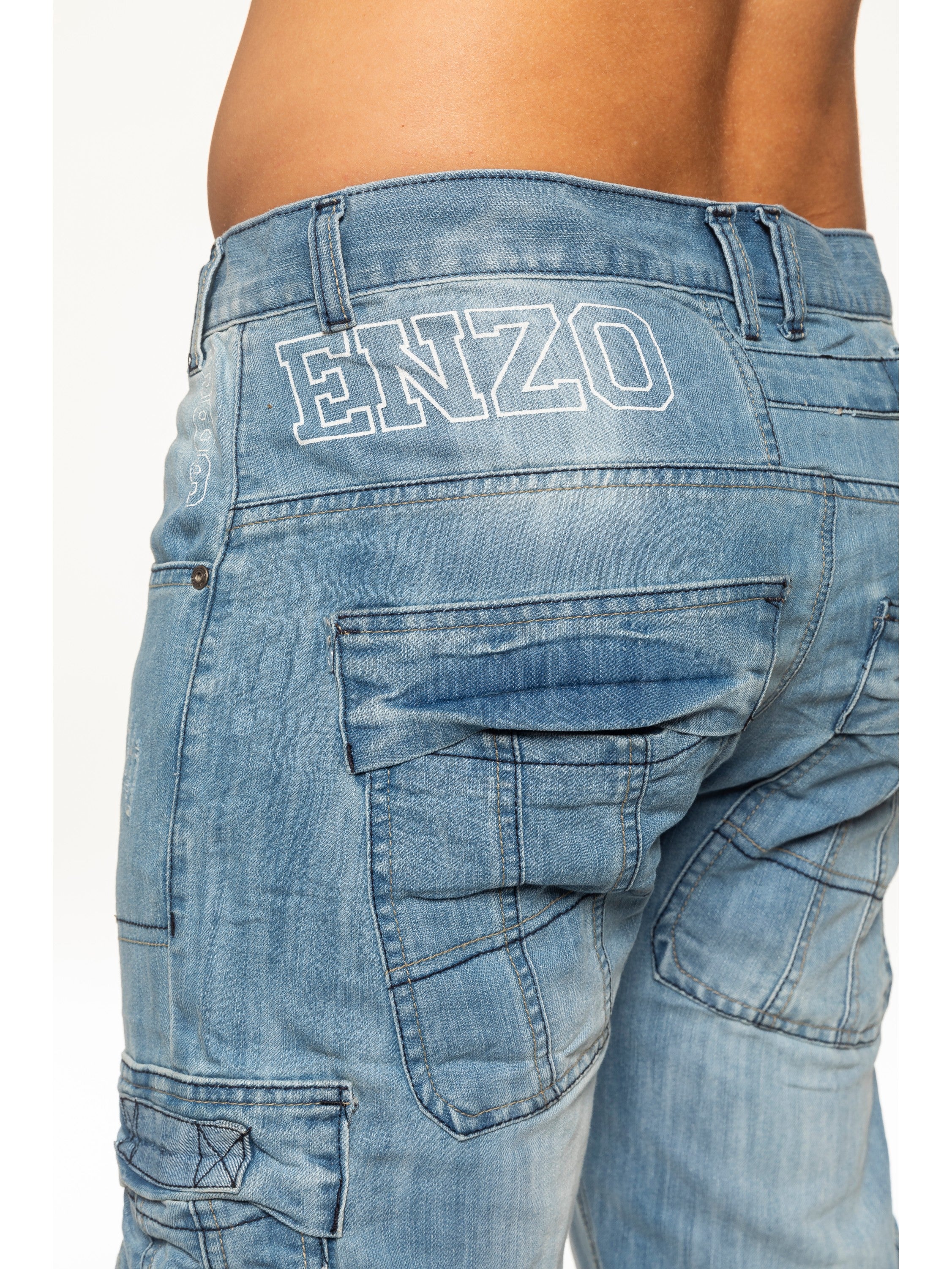 Mens Dark Blue Combat Denim Jeans | Enzo Designer Menswear - Image 21