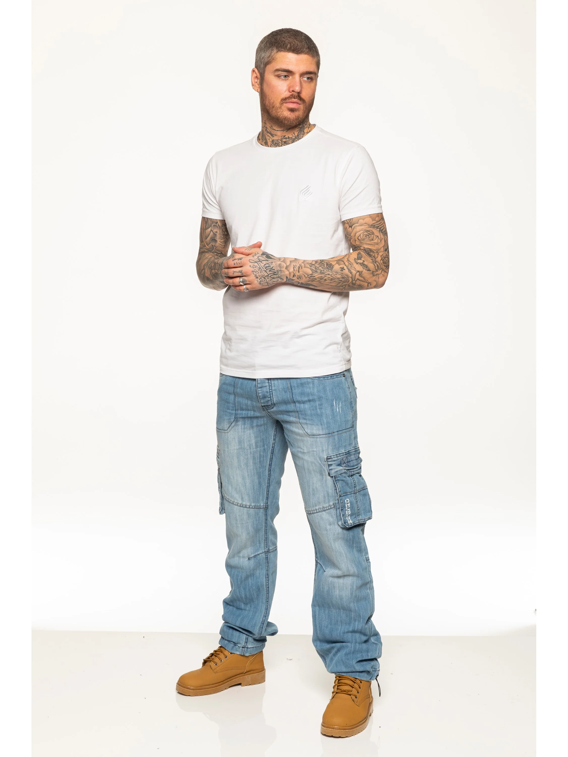 Mens Dark Blue Combat Denim Jeans | Enzo Designer Menswear - Image 23