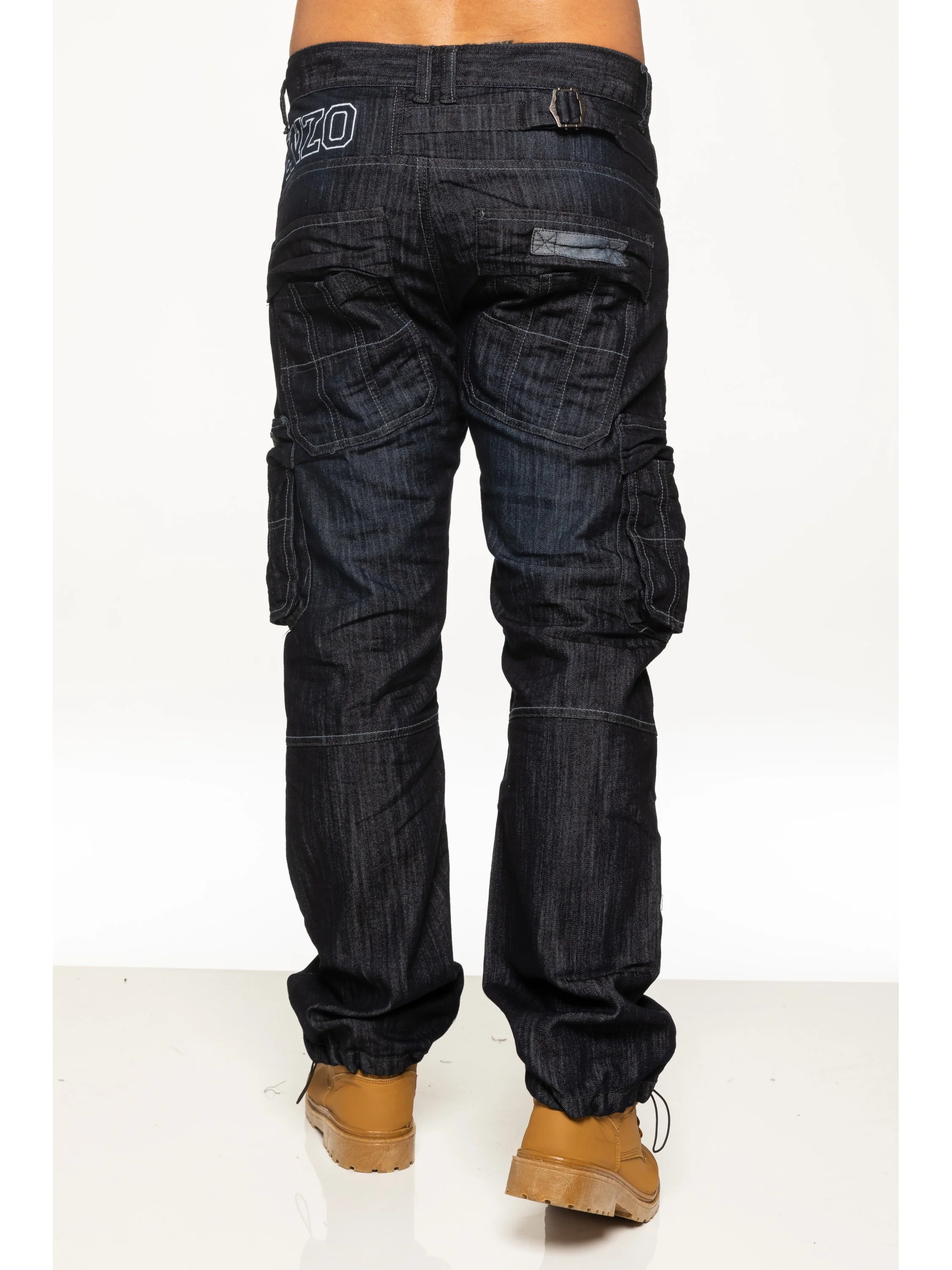Mens Dark Blue Combat Denim Jeans | Enzo Designer Menswear - Image 3