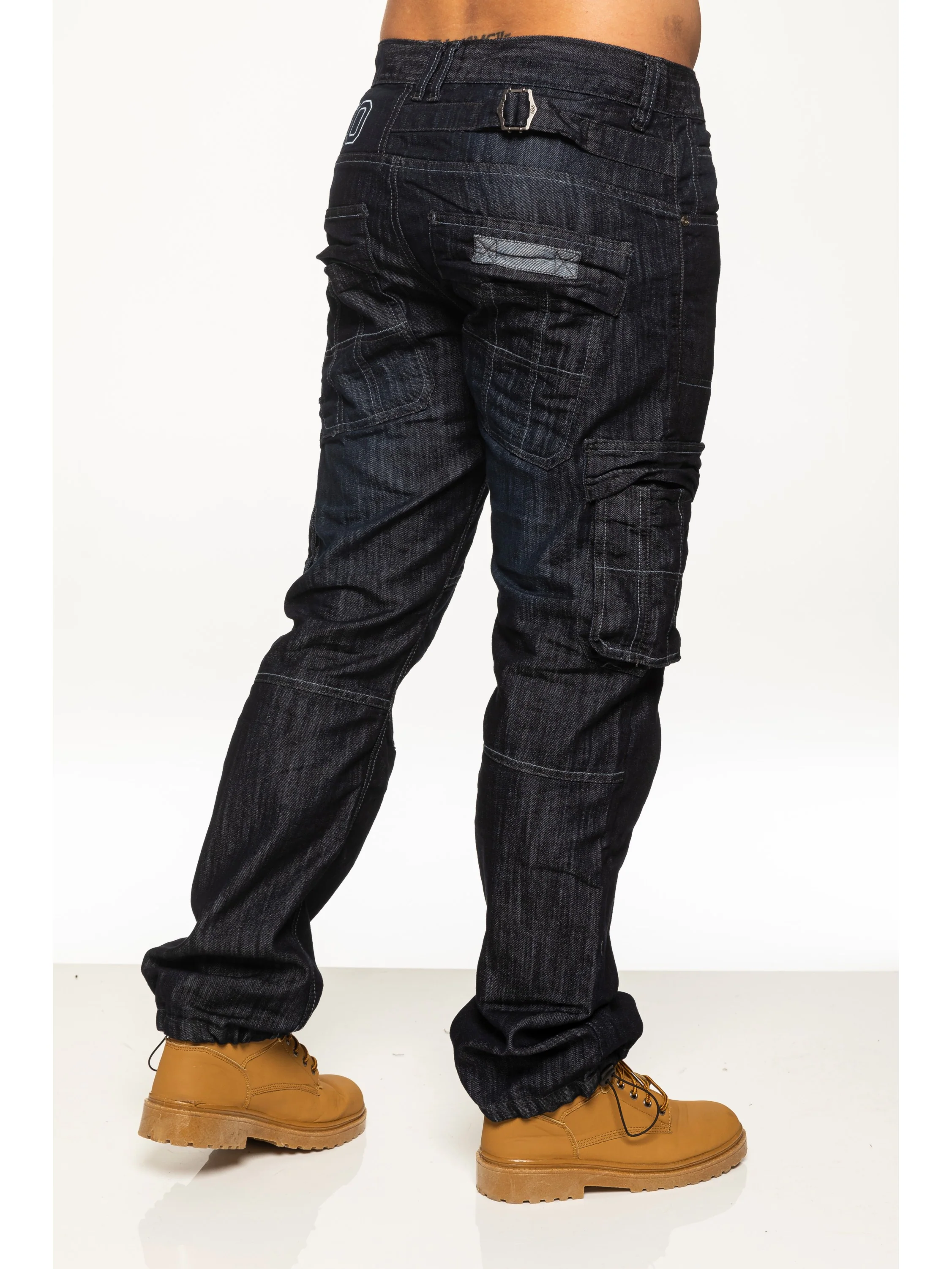 Mens Dark Blue Combat Denim Jeans | Enzo Designer Menswear - Image 4