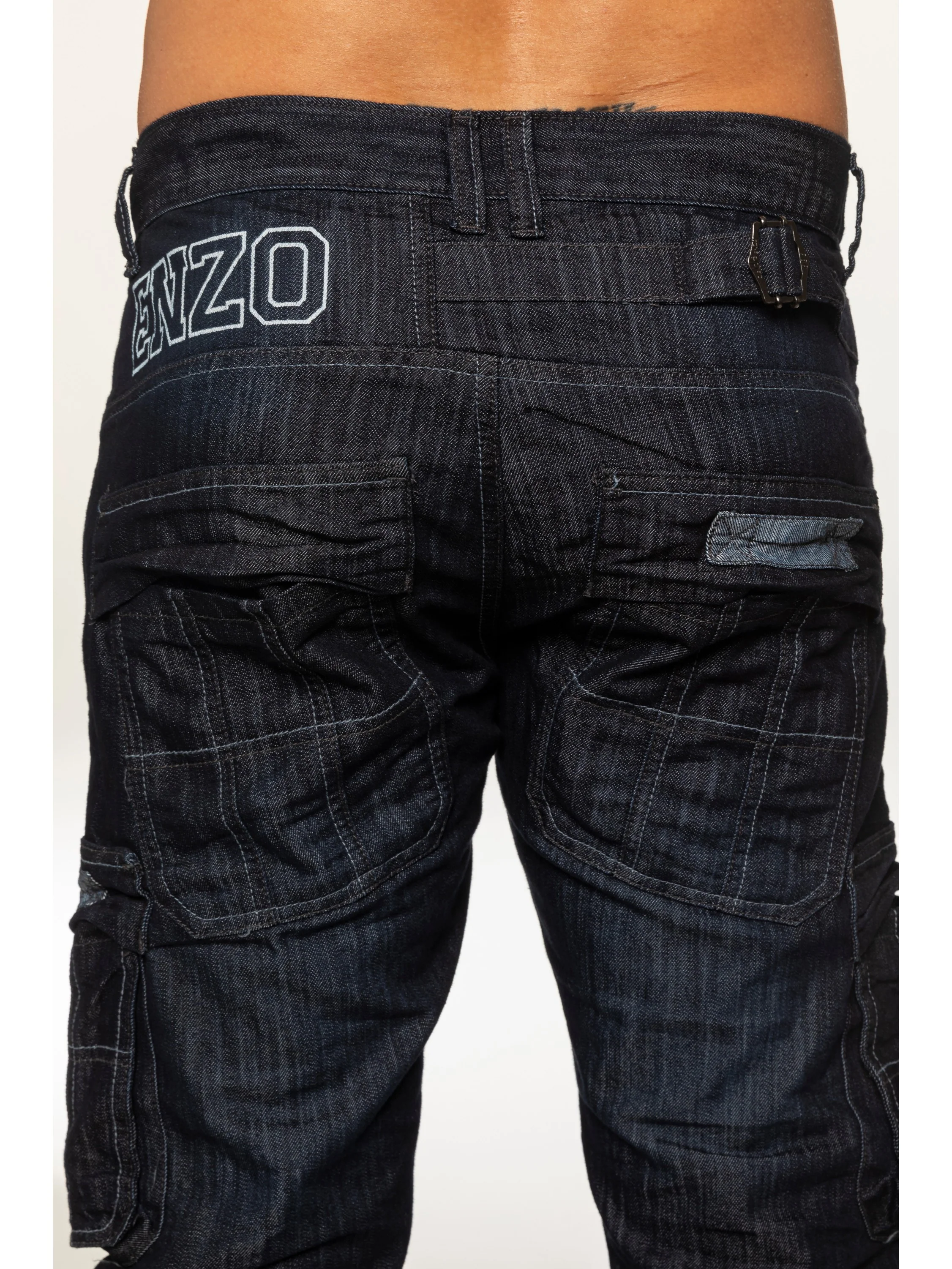 Mens Dark Blue Combat Denim Jeans | Enzo Designer Menswear - Image 5