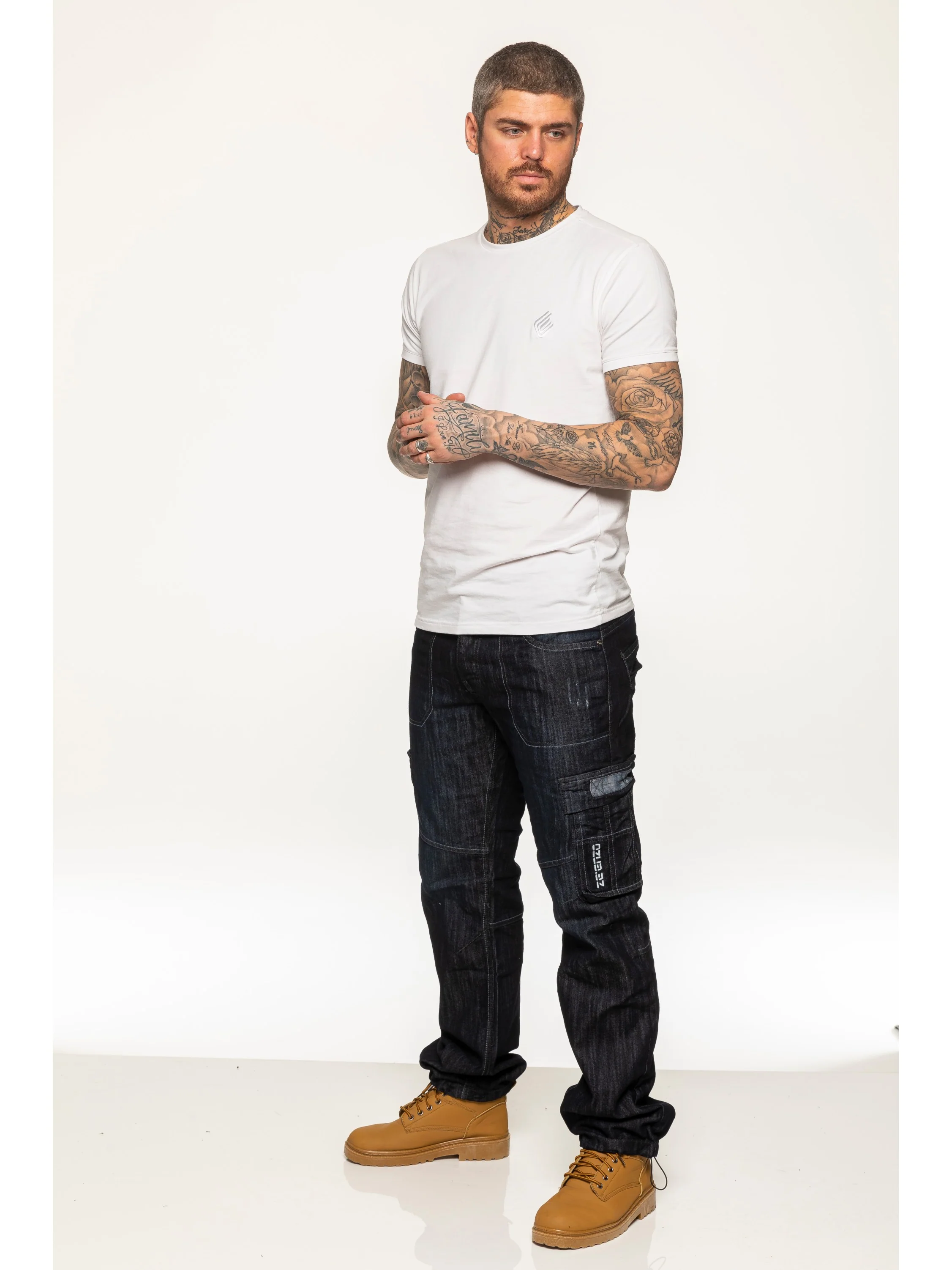 Mens Dark Blue Combat Denim Jeans | Enzo Designer Menswear - Image 8