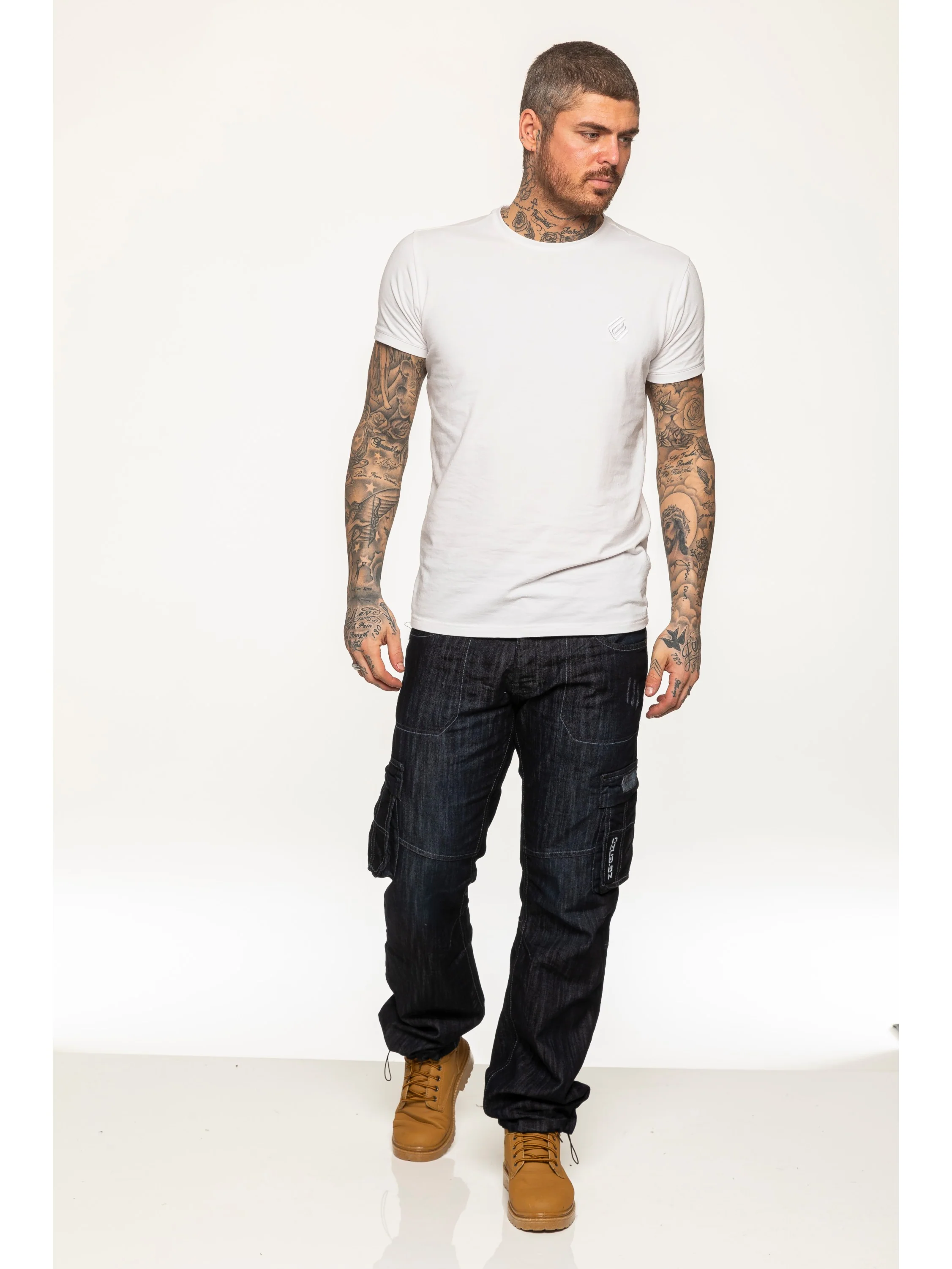 Mens Dark Blue Combat Denim Jeans | Enzo Designer Menswear - Image 9