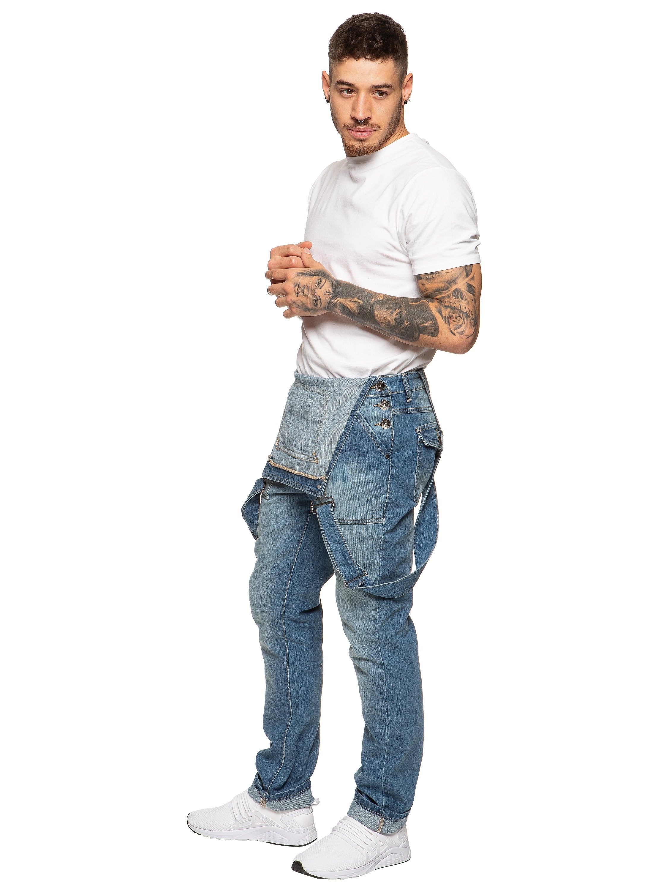 Mens Fashionable Denim Overall Dungarees | Enzo Designer Menswear - Image 4