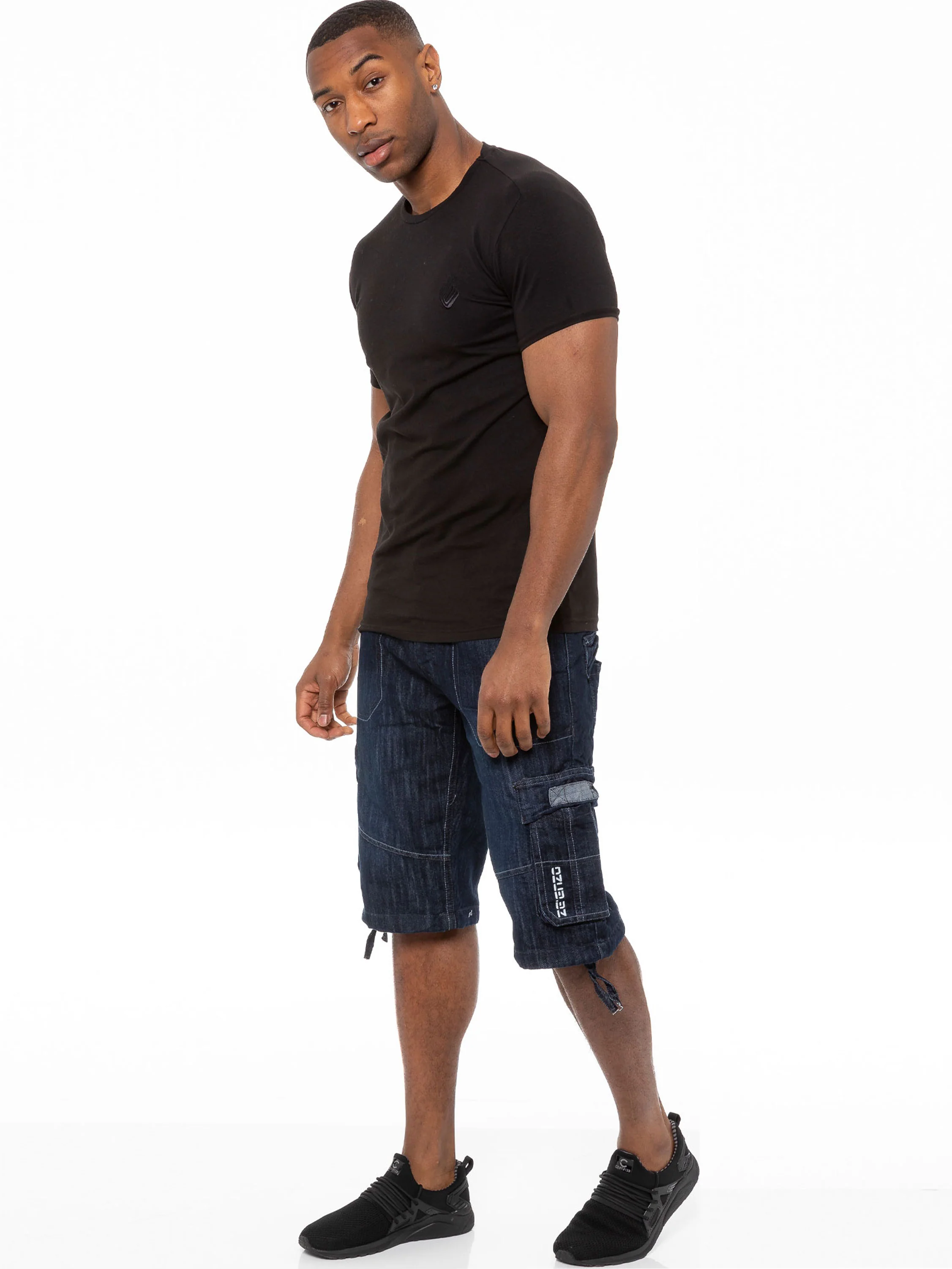 Mens Raw Combat Cargo Denim Shorts | Enzo Designer Menswear - Image 12
