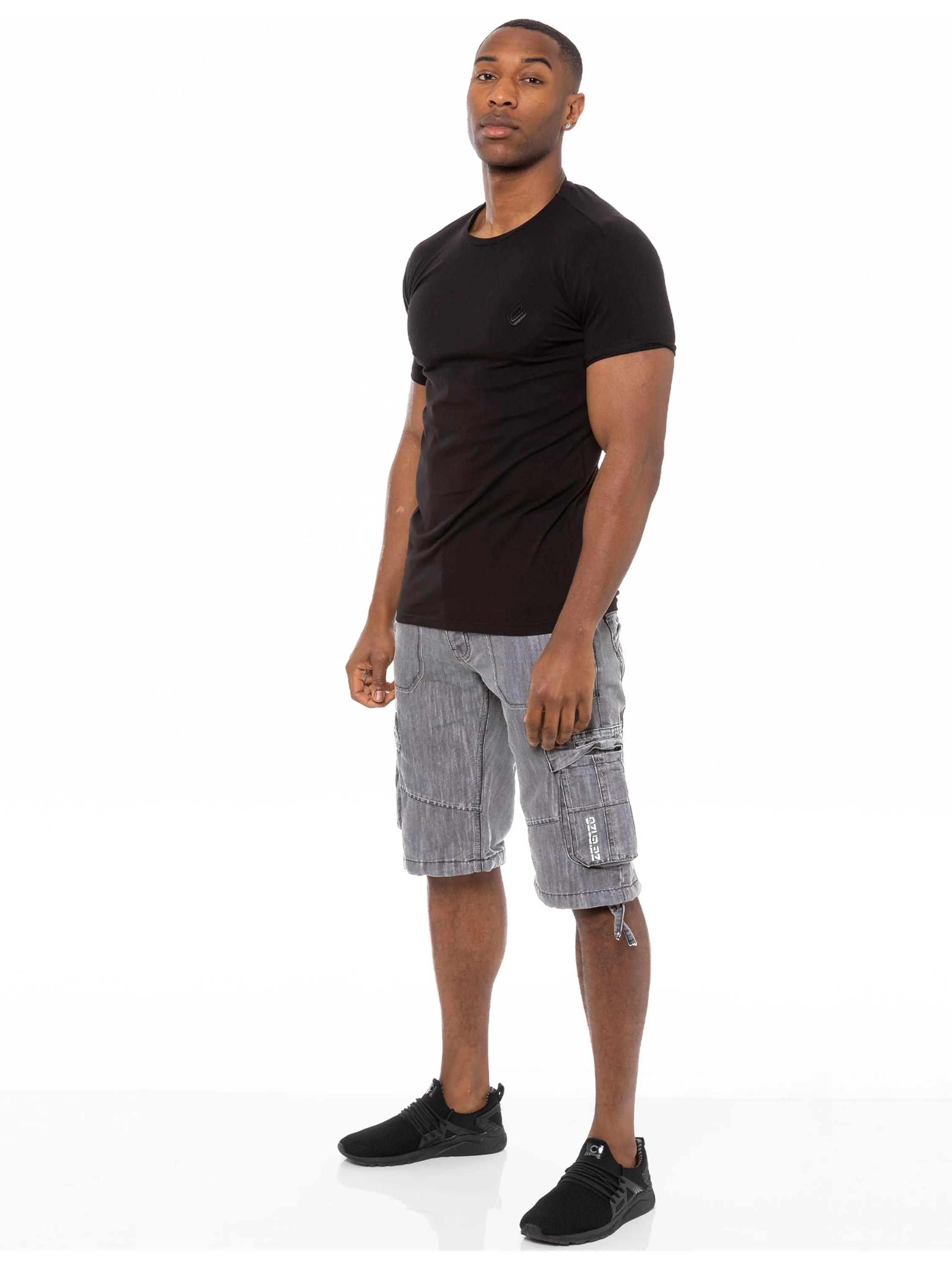Mens Raw Combat Cargo Denim Shorts | Enzo Designer Menswear - Image 18