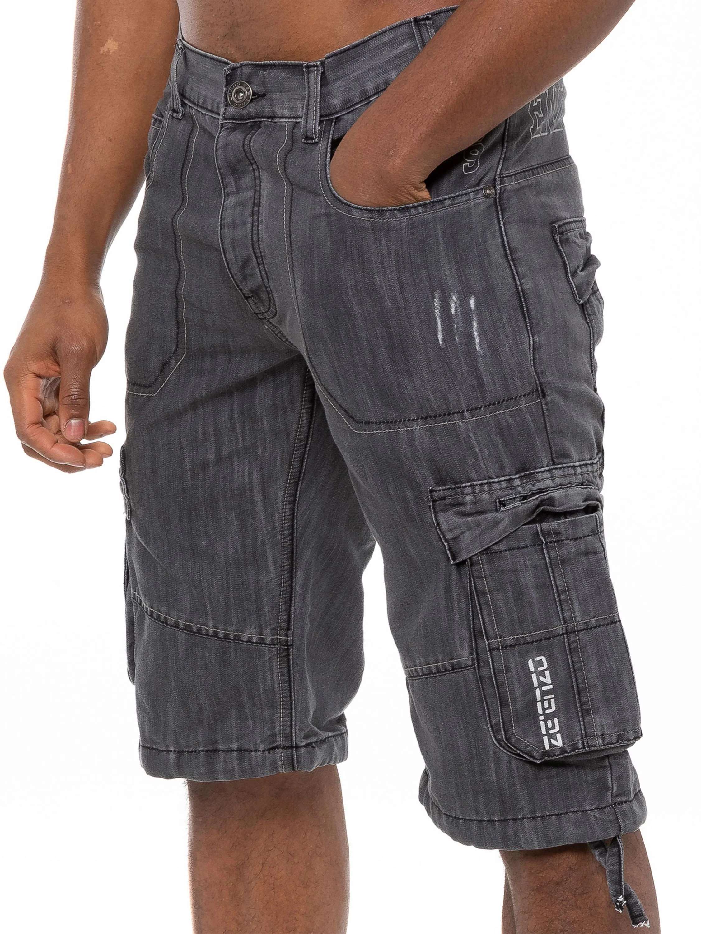 Mens Raw Combat Cargo Denim Shorts | Enzo Designer Menswear - Image 19