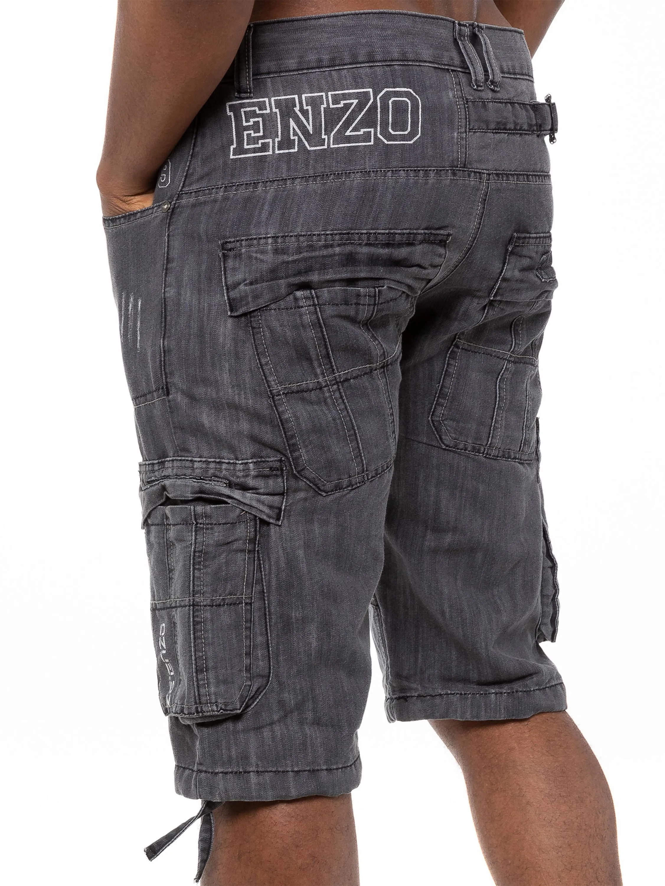 Mens Raw Combat Cargo Denim Shorts | Enzo Designer Menswear - Image 22