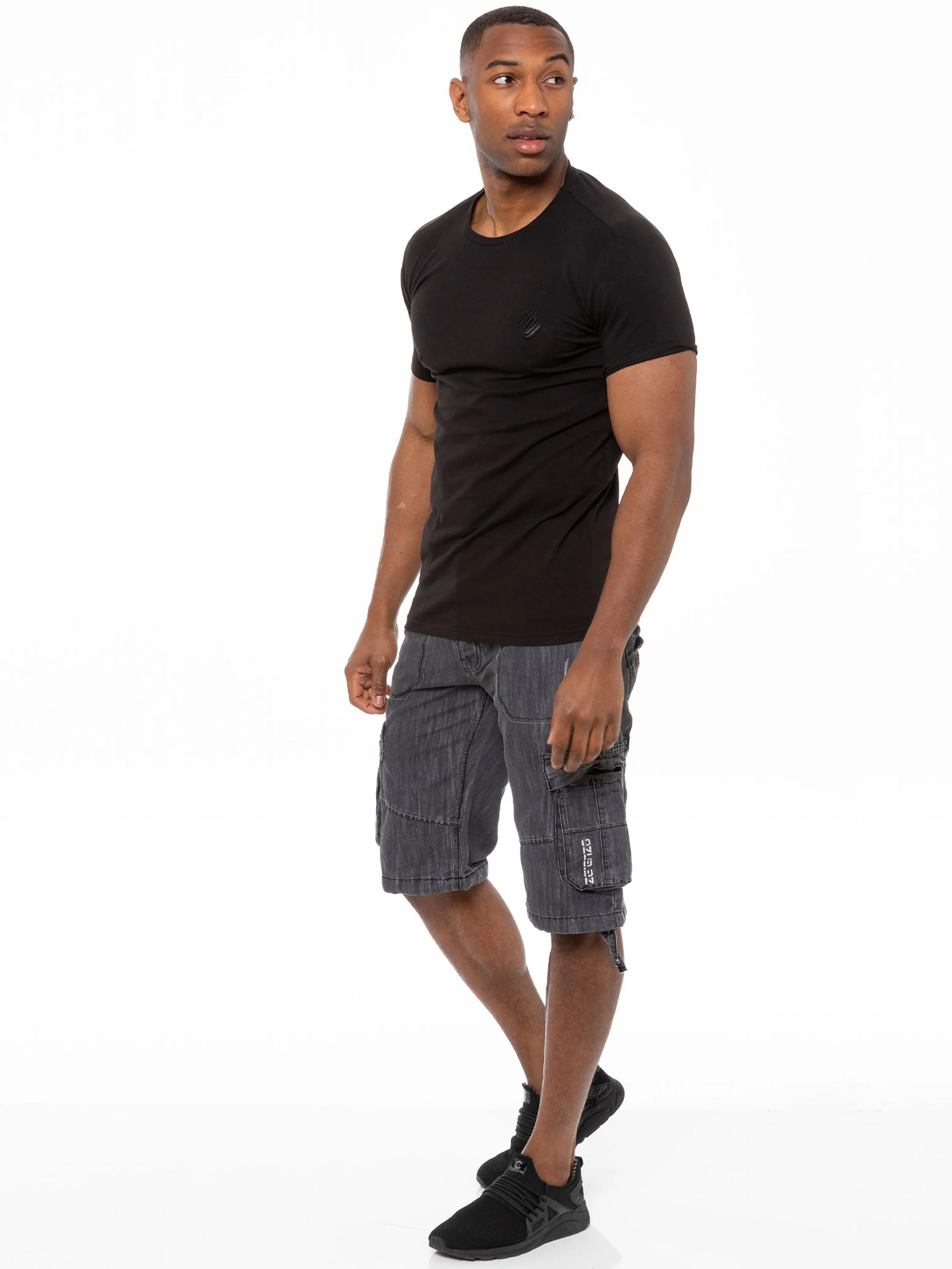 Mens Raw Combat Cargo Denim Shorts | Enzo Designer Menswear - Image 24